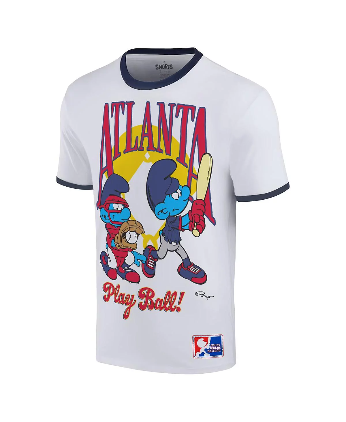 Ripple Junction Mens White the Smurfs Atlanta Baseball Ringer T-Shirt 6690₽