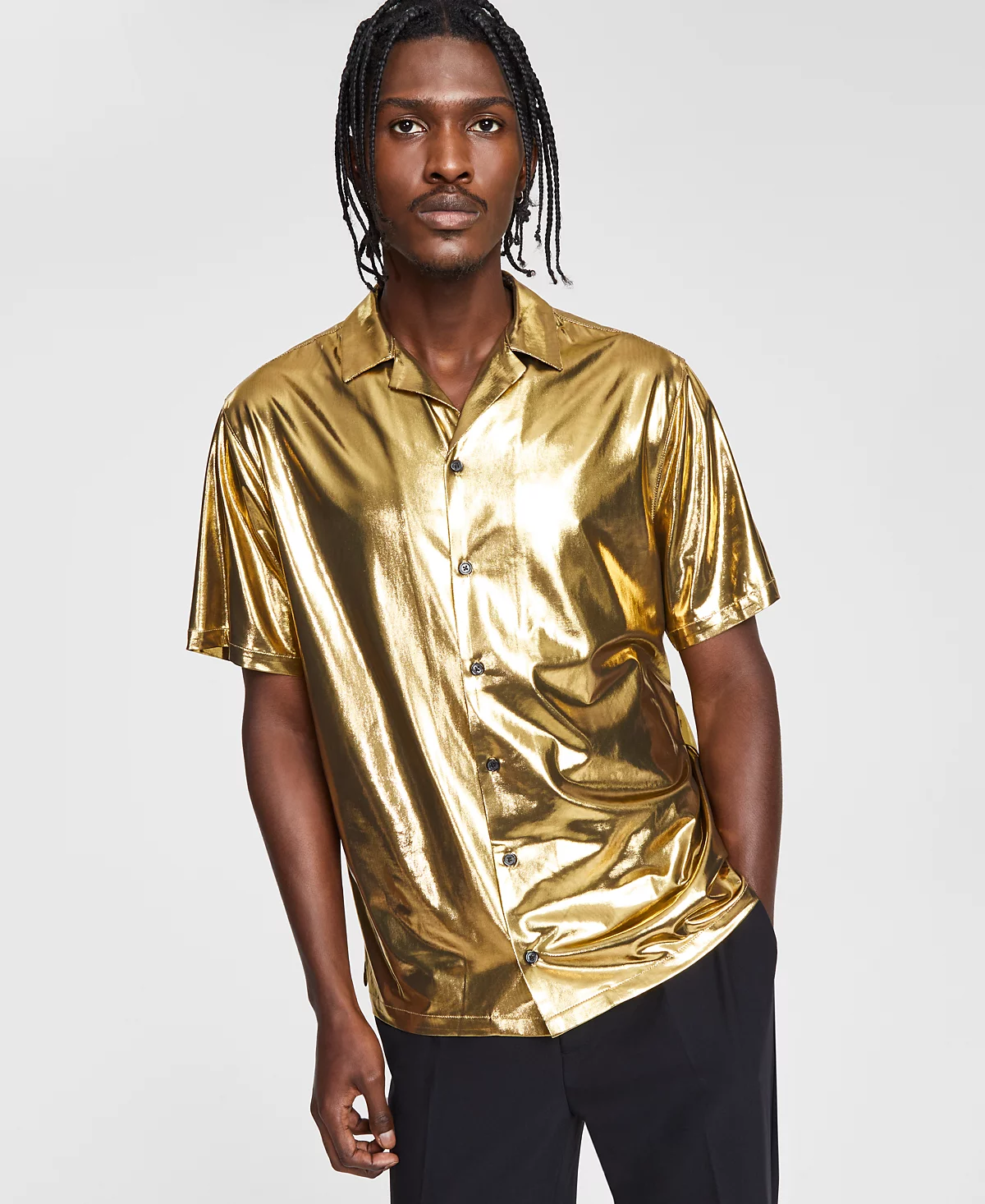 Tinsel Mens Metallic Short Sleeve Button-Front Camp Shirt 2790₽
