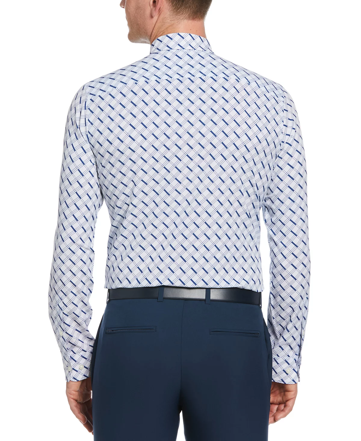 Perry Ellis Mens Slim Fit Long Sleeve Button-Front Grid Print Stretch Shirt 4690₽