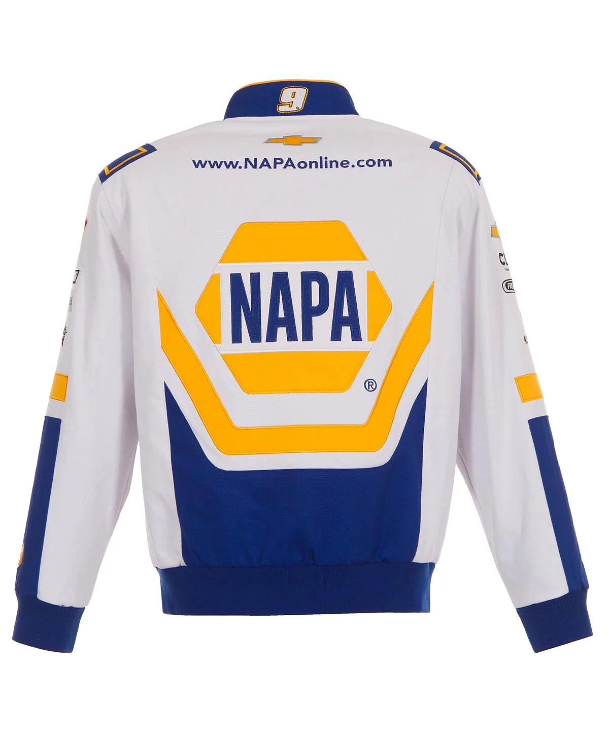 JH Design Men's White Chase Elliott NAPA Twill Driver Uniform Full-Snap Jacket