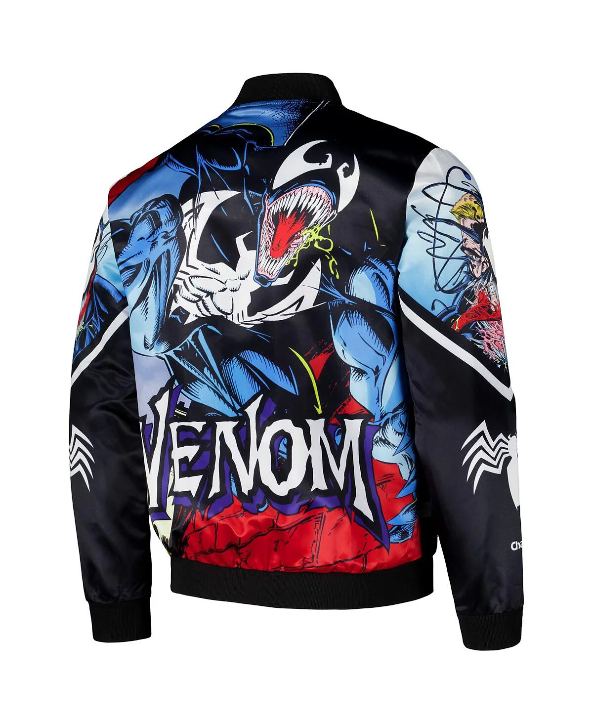 Chalk Line Men's Black/Blue Venom Symbiote Fanimation Satin Full-Snap Jacket