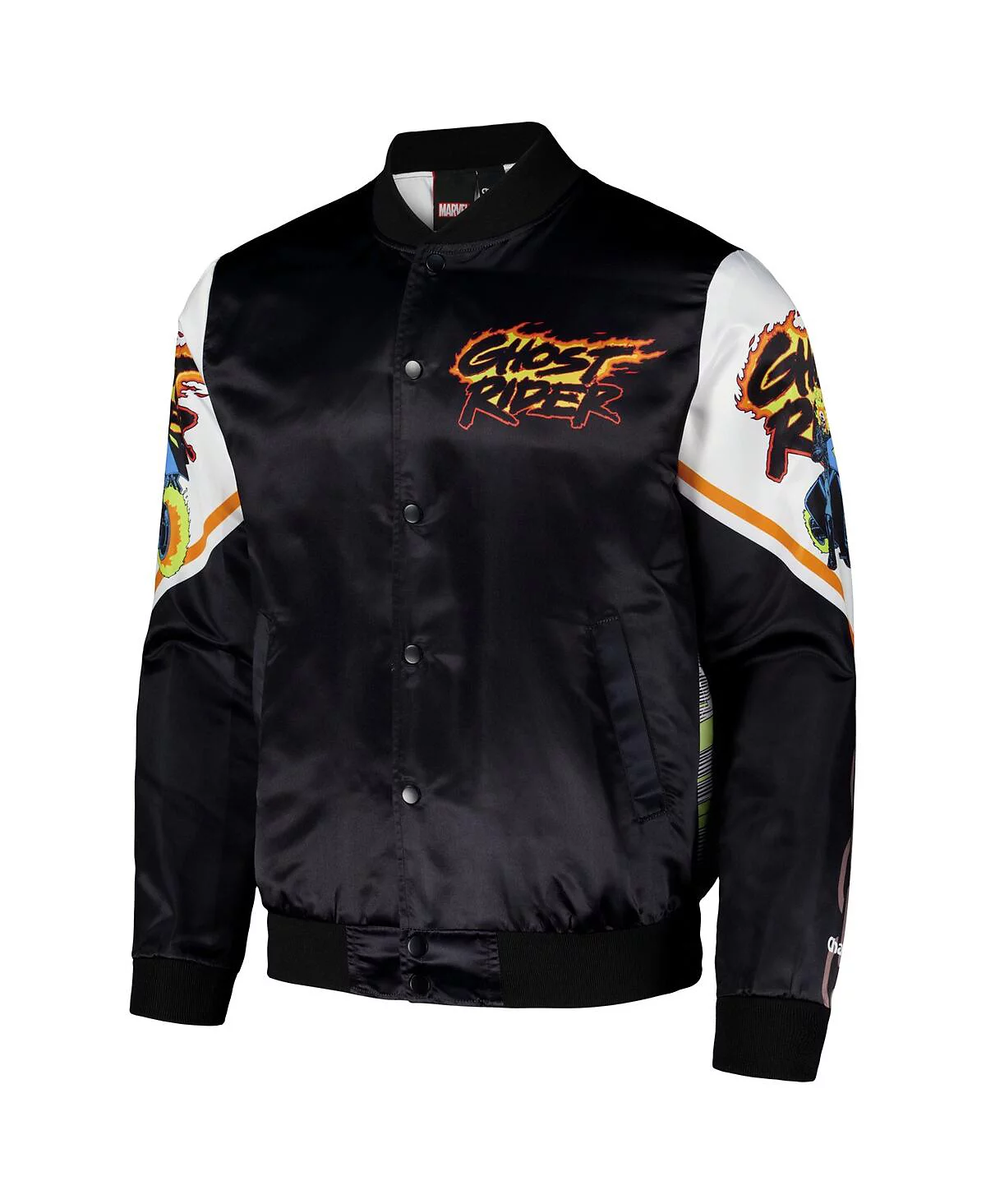 Chalk Line Men's Black/White Ghost Rider Fanimation Satin Full-Snap Jacket