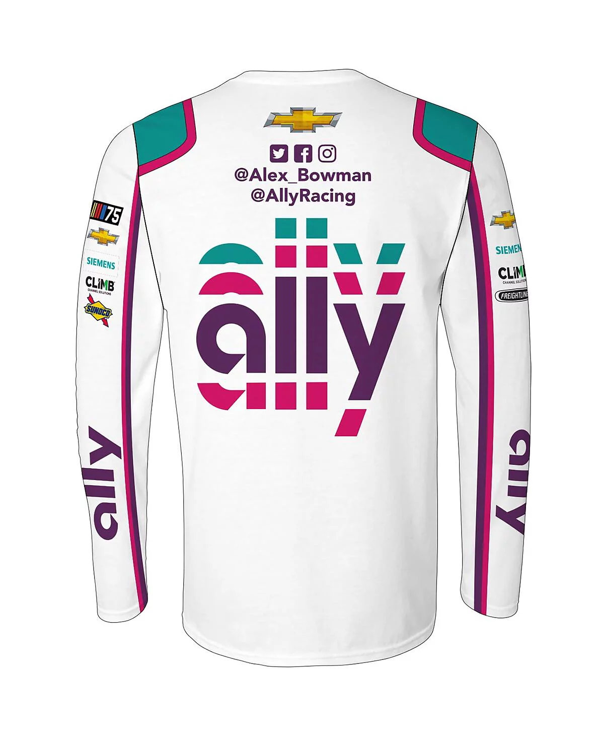Hendrick Motorsports Team Collection Mens White Alex Bowman ally Sublimated Uniform Long Sleeve T-Shirt 11390₽