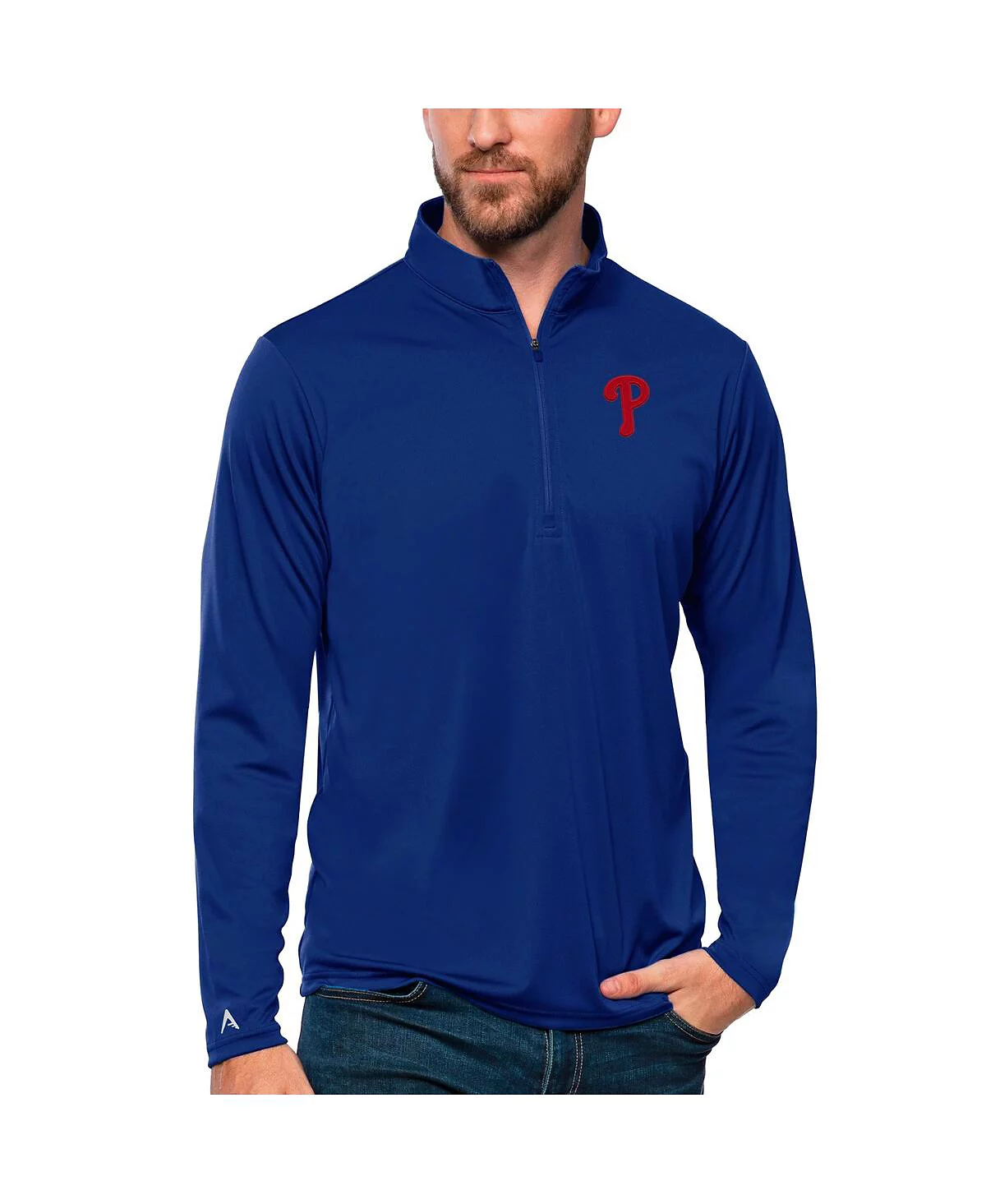 Antigua Mens Royal Philadelphia Phillies Tribute Quarter-Zip Pullover Top 15190₽