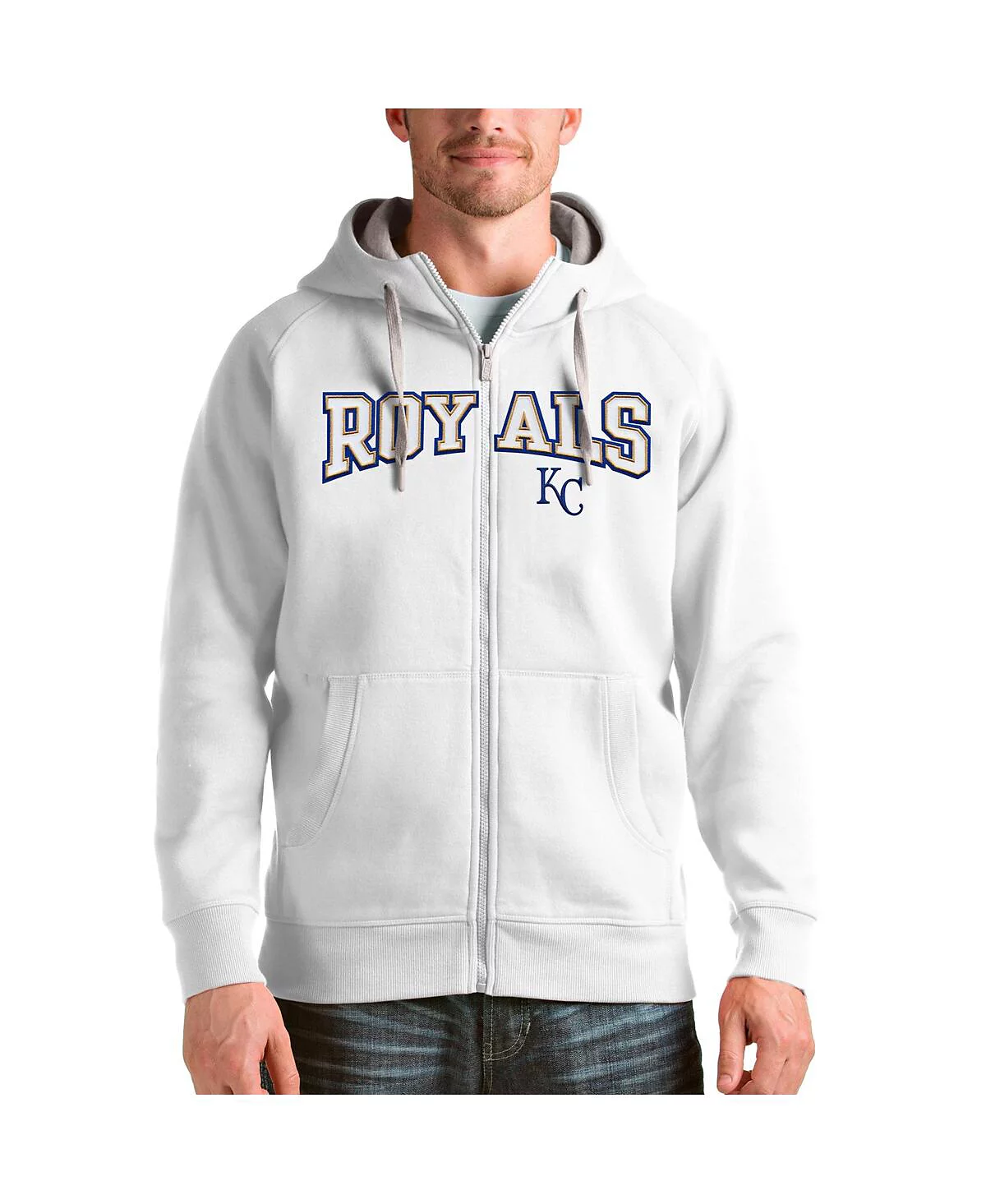 Antigua Mens White Kansas City Royals Team Logo Victory Full-Zip Hoodie 18090₽