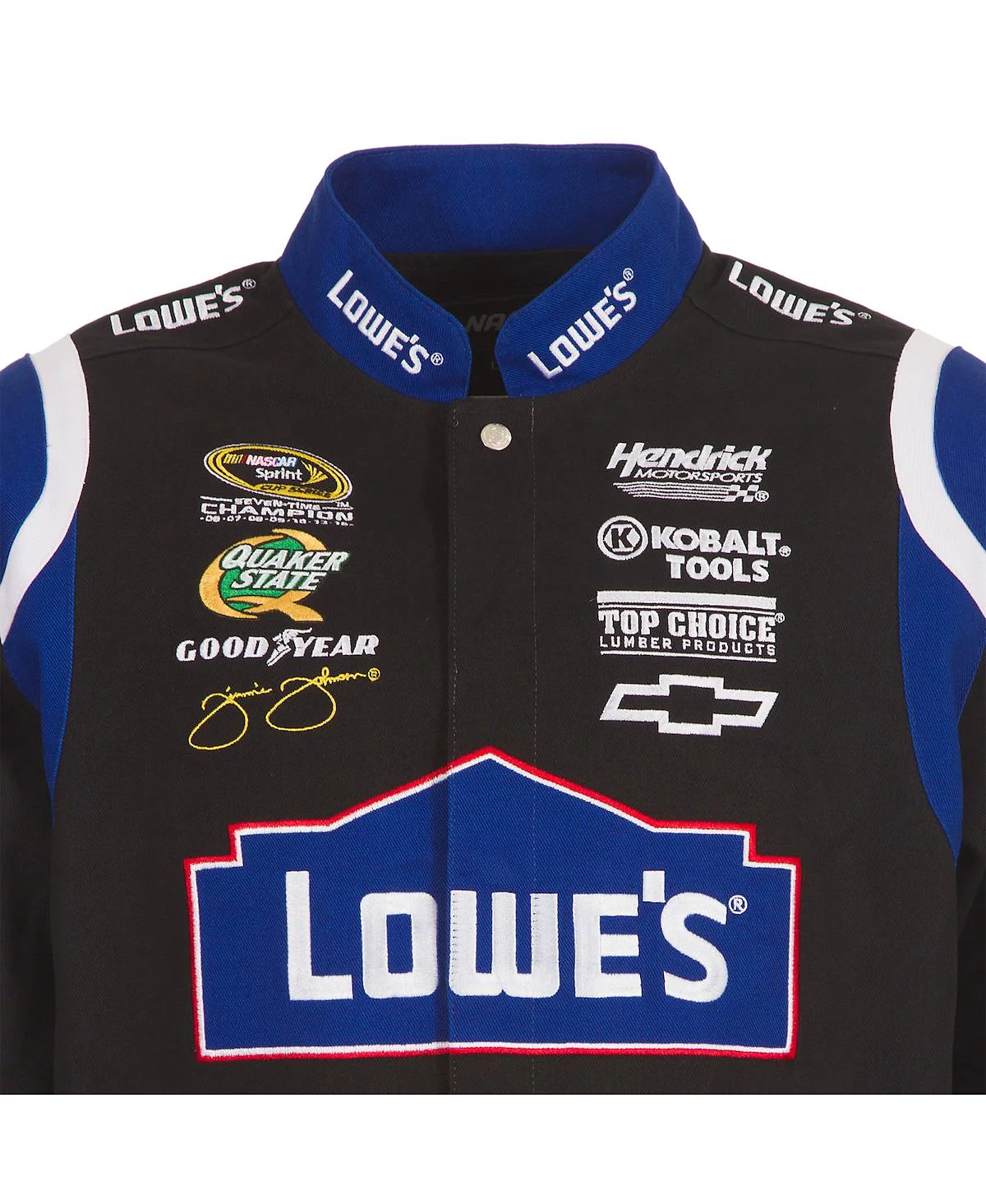 JH Design Men's Black Jimmie Johnson Lowe's Twill Driver Uniform Full-Snap Jacket