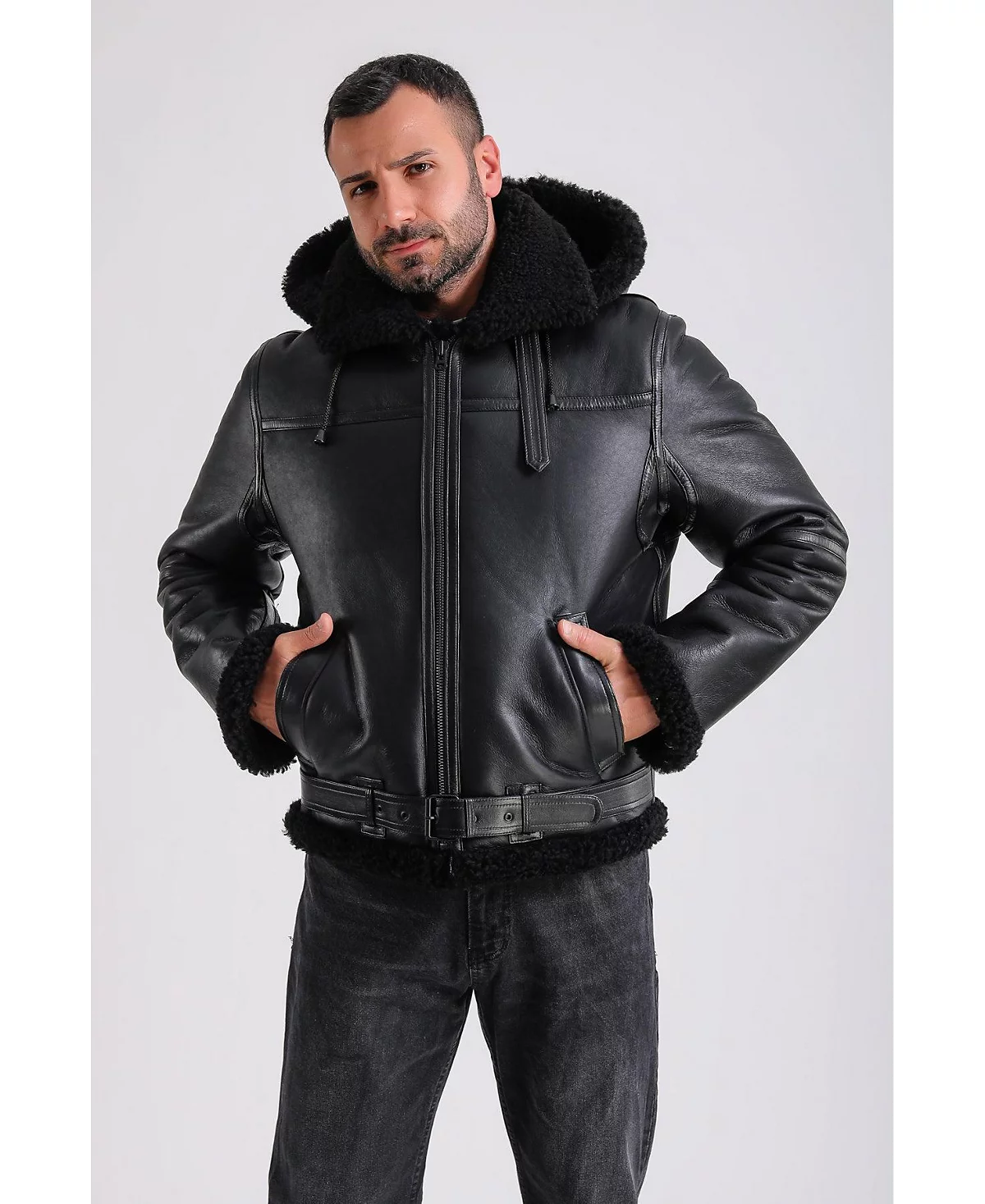 Furniq UK Men's Premium Black Sheepskin Jacket