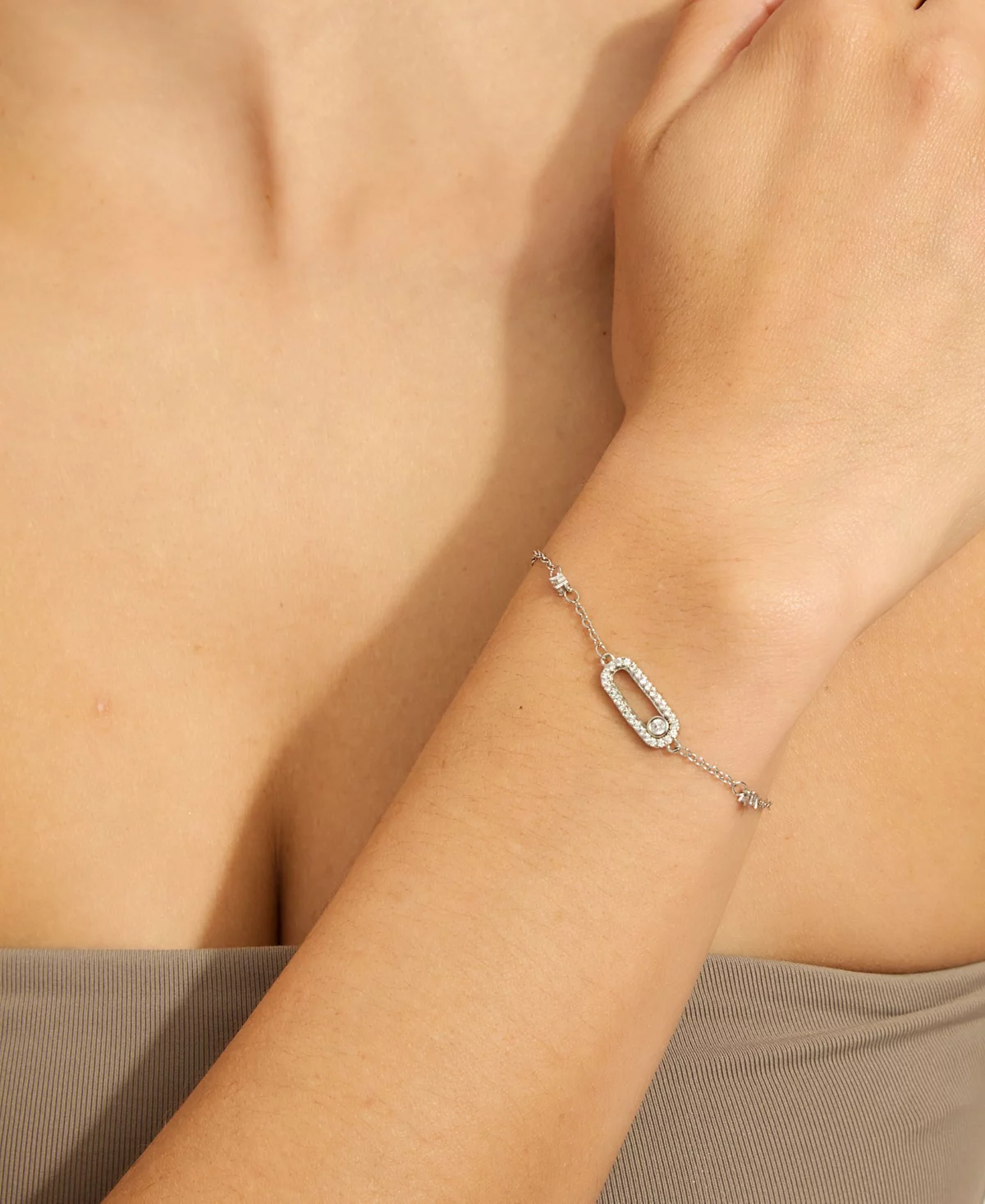 ADORNIA Silver Adjustable Cubic Zirconia Dancing Stone Bracelet