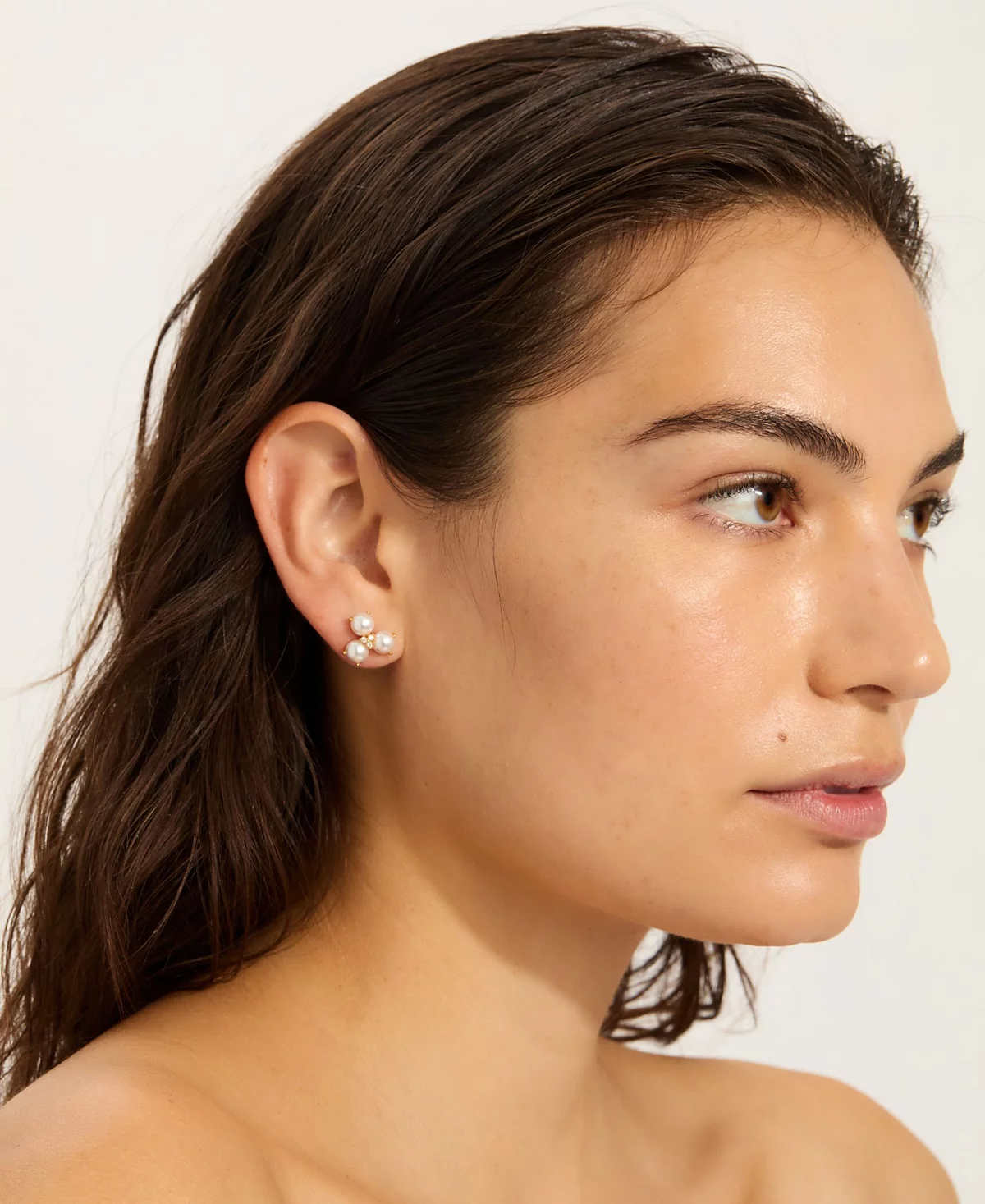 ADORNIA Gold Freshwater Cultivated Pearl Cubic Zirconia 3-Point Flower Earrings