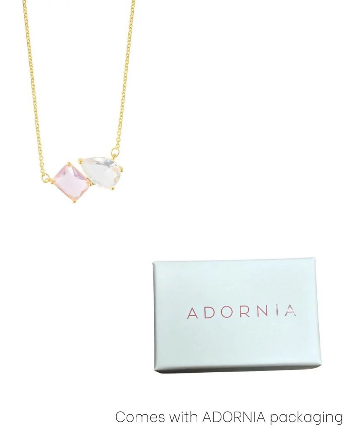 ADORNIA Gold Adjustable Crystal colored Double Stone Necklace 4190₽