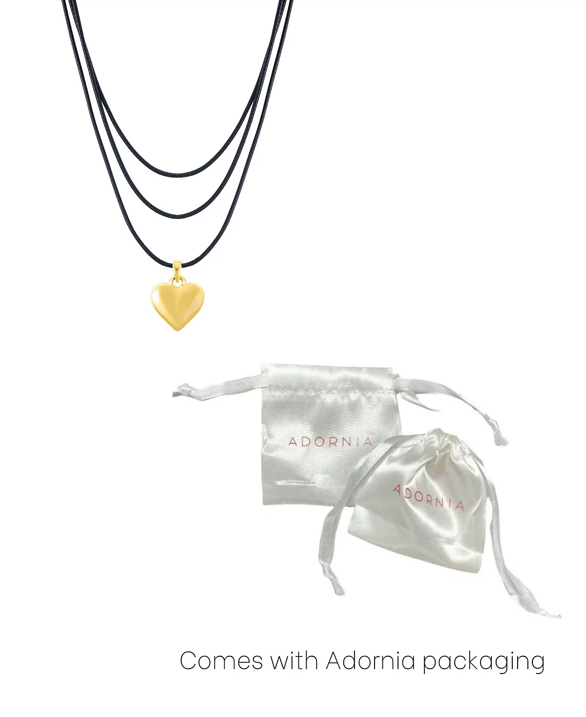 ADORNIA Gold Adjustable Puffy Heart with Black Chord Bolo Necklace 4690₽