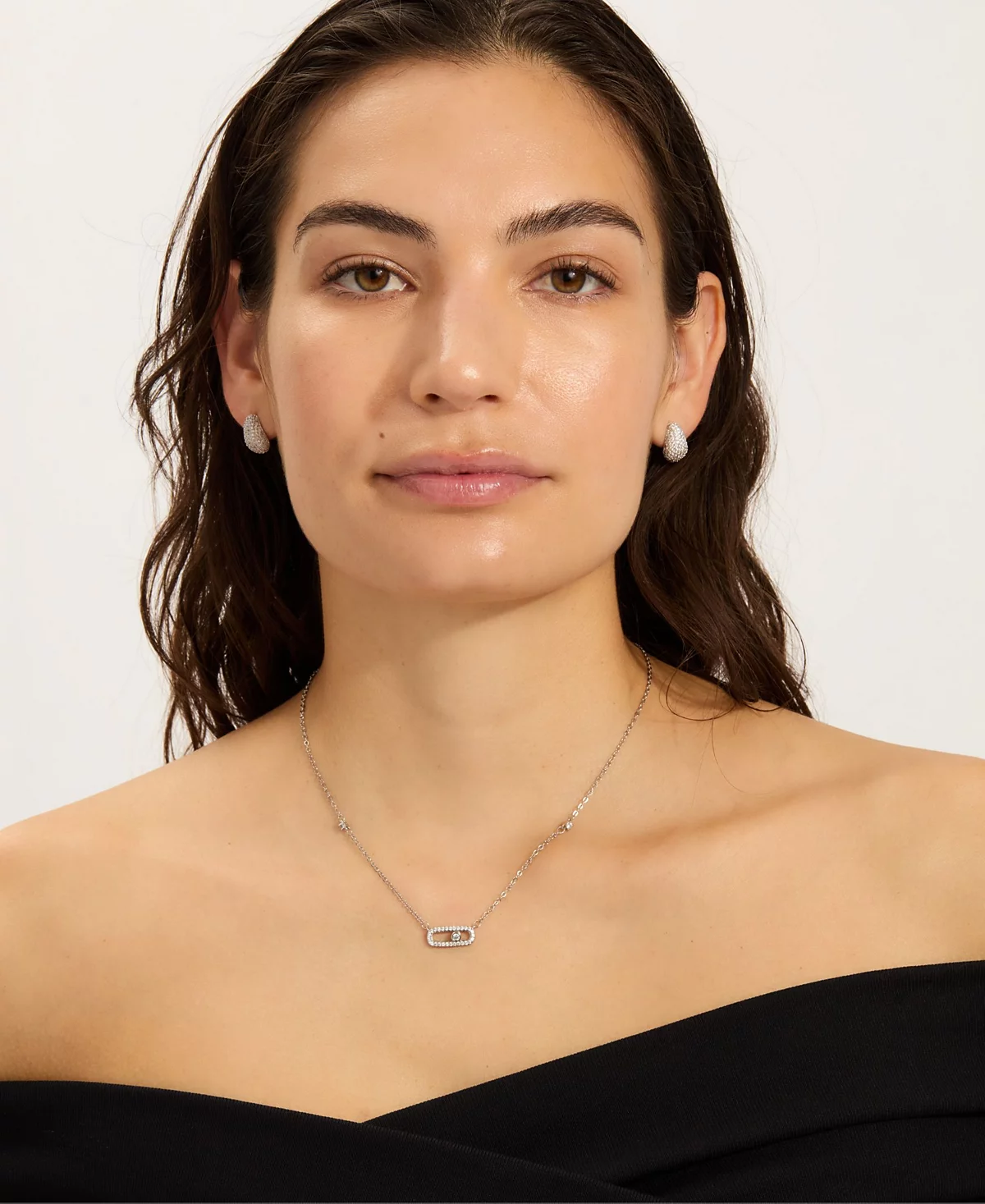 ADORNIA Silver Adjustable Cubic Zirconia Dancing Stone Necklace 5590₽