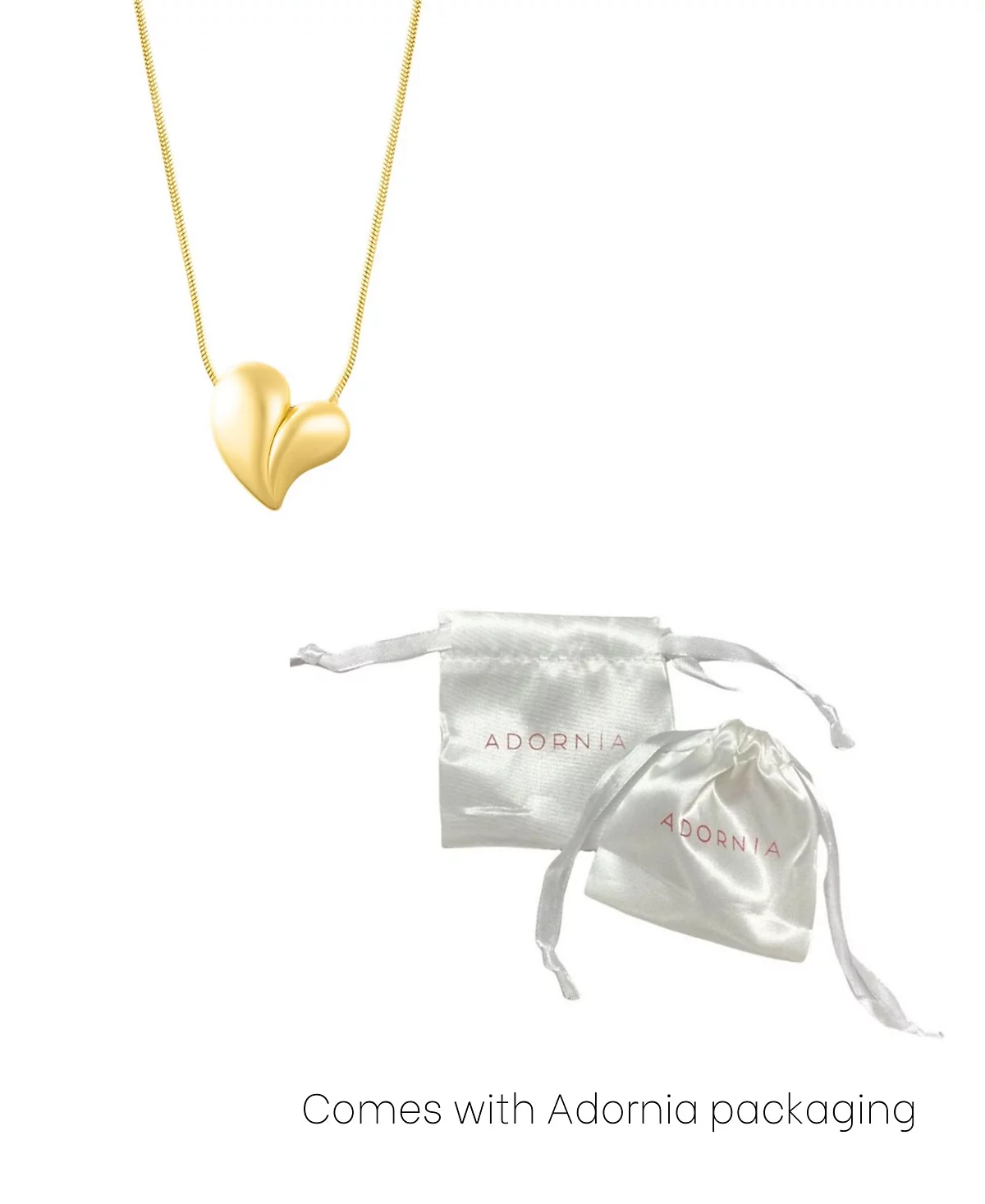 ADORNIA Gold Tarnish Resistant Adjustable Oversized Puffy Heart Necklace 4890₽