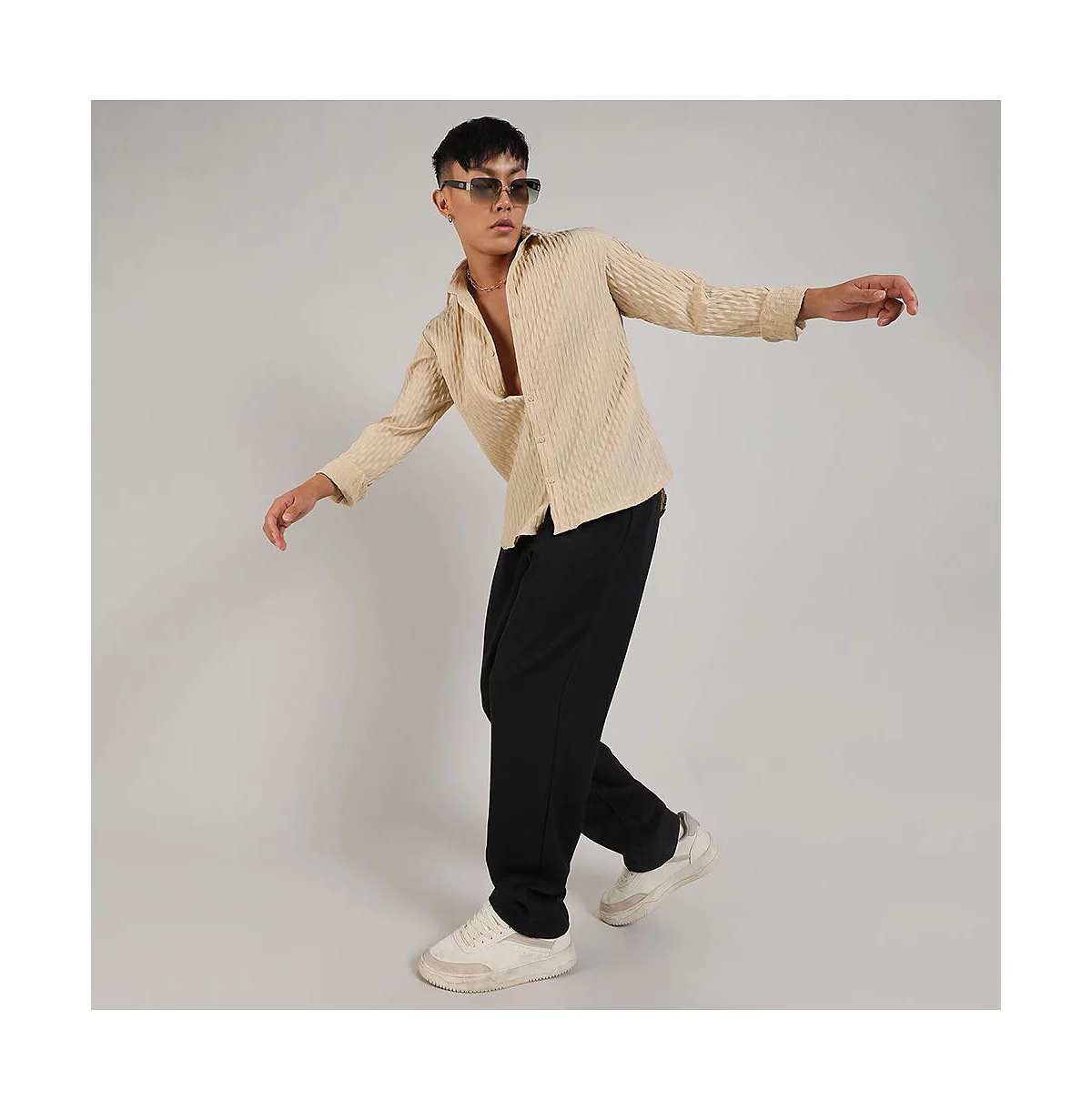 Men's Butter Yellow Crinkled-Weave Shirt