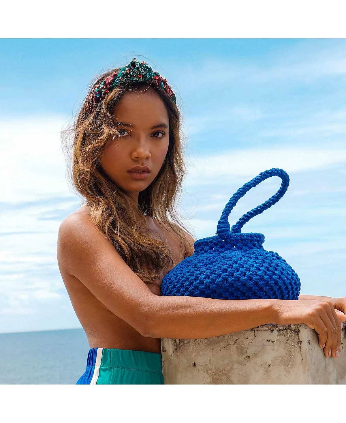 Azure Blue NAGA Macrame Bucket Bag 28290₽