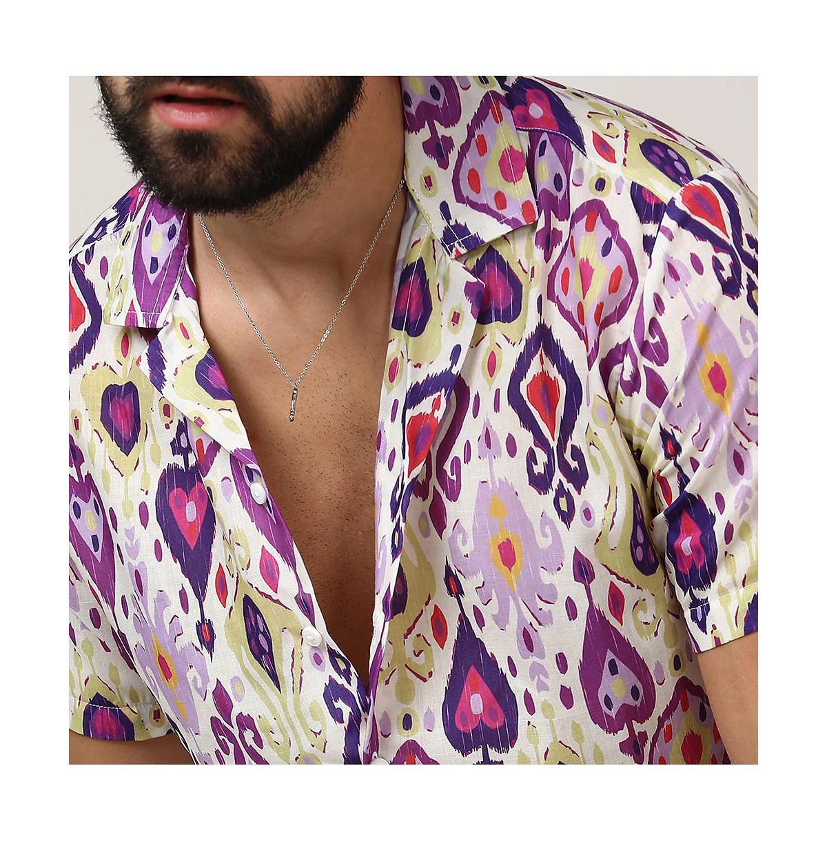 Campus Sutra Mens Lavender - Pear Yellow Ethnic Shirt 10390₽