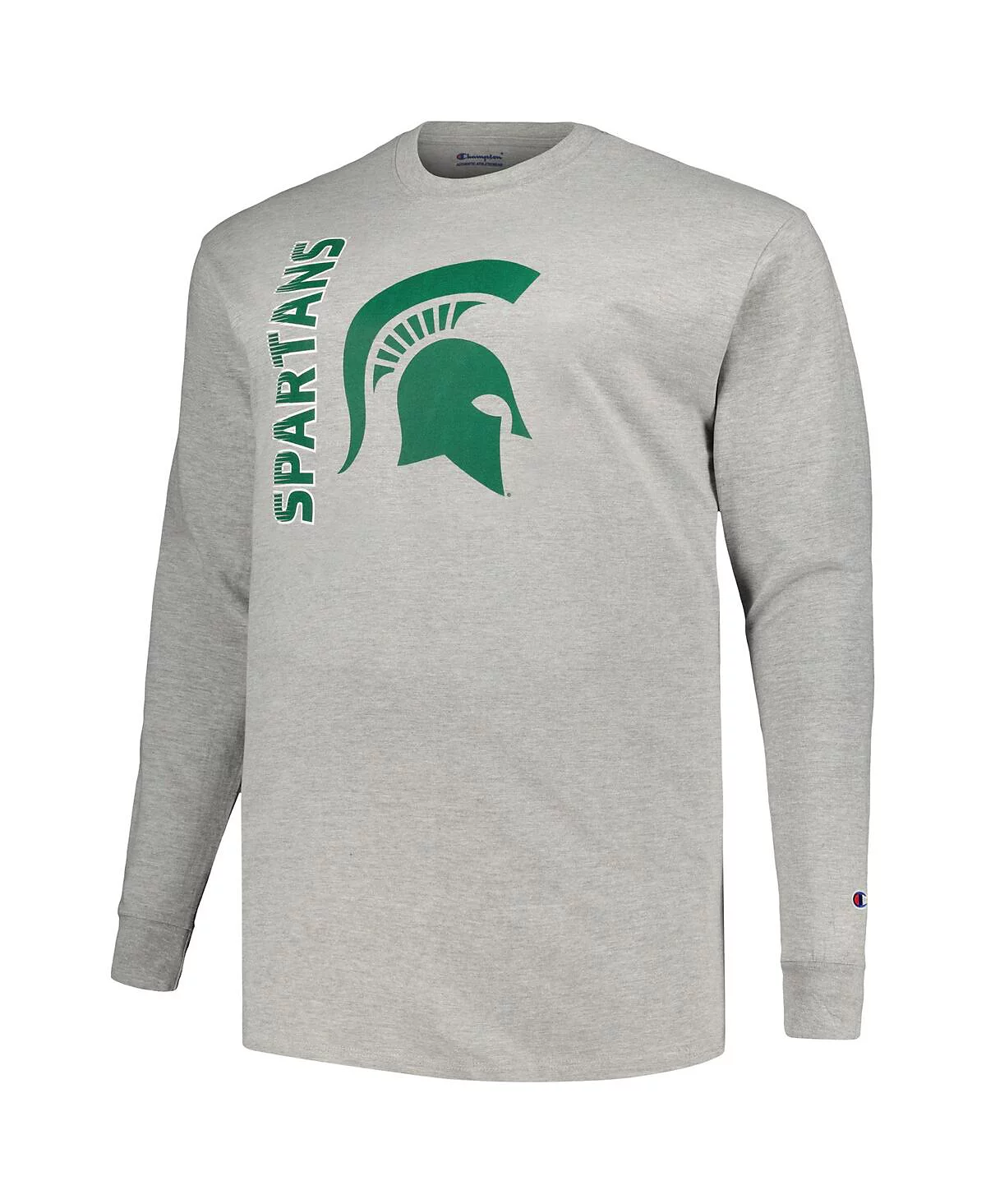 Мужская футболка с длинным рукавом Champion's Heather Gray Michigan State Spartans Big Tall с изображением талисмана с длинным рукавом