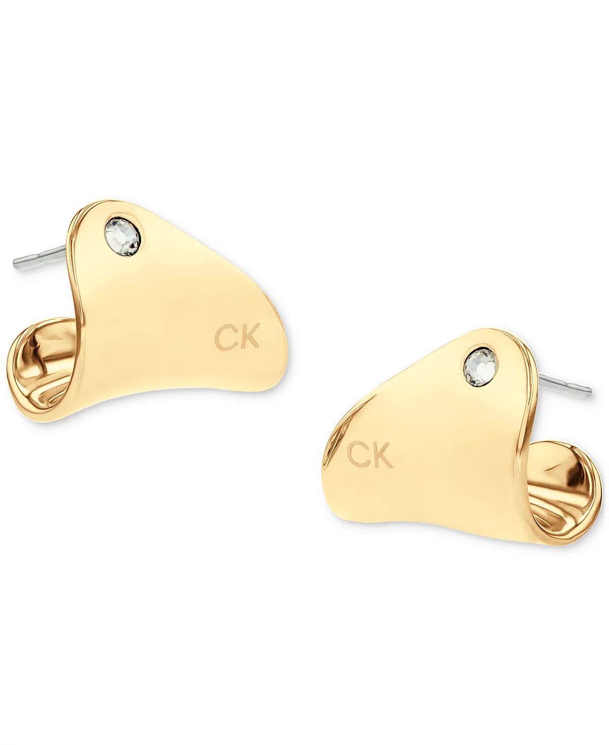 Золотые серьги-гвоздики с паве из нержавеющей стали Calvin Klein