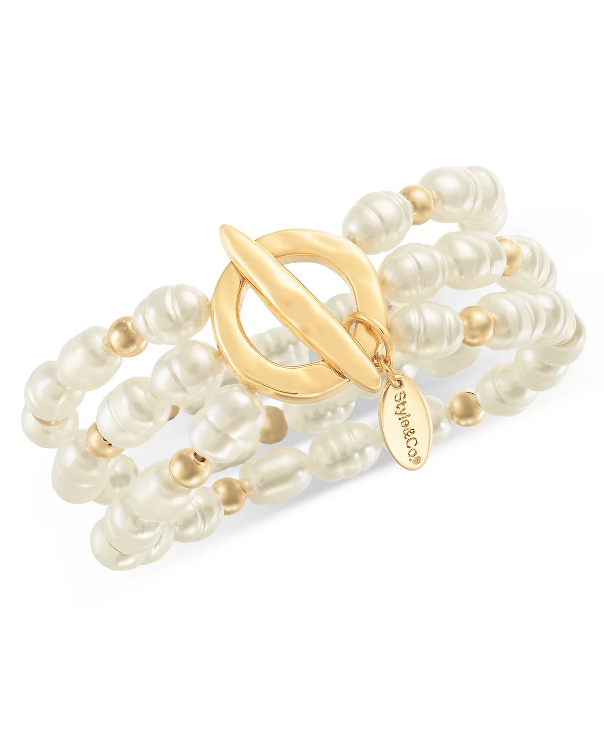 Style - Co Gold-Tone Imitation Pearl Beaded Triple-Row Stretch Bracelet Exclusively at Macys 5990₽