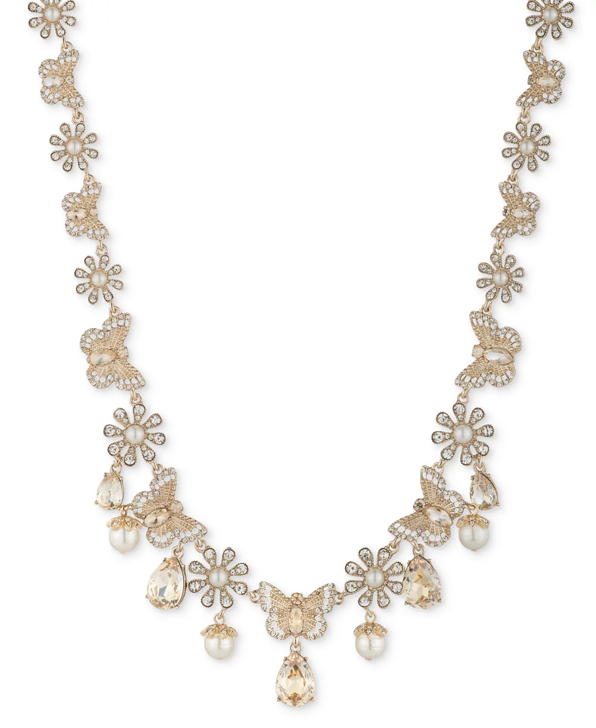Marchesa Gold-Tone Crystal - Imitation Pearl Butterfly All-Around Statement Necklace, 16