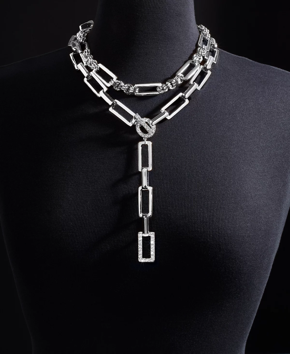 INC International Concepts Silver-Tone Pav Link Layered Lariat Necklace 18 3 extender Exclusively at Macys 7490₽