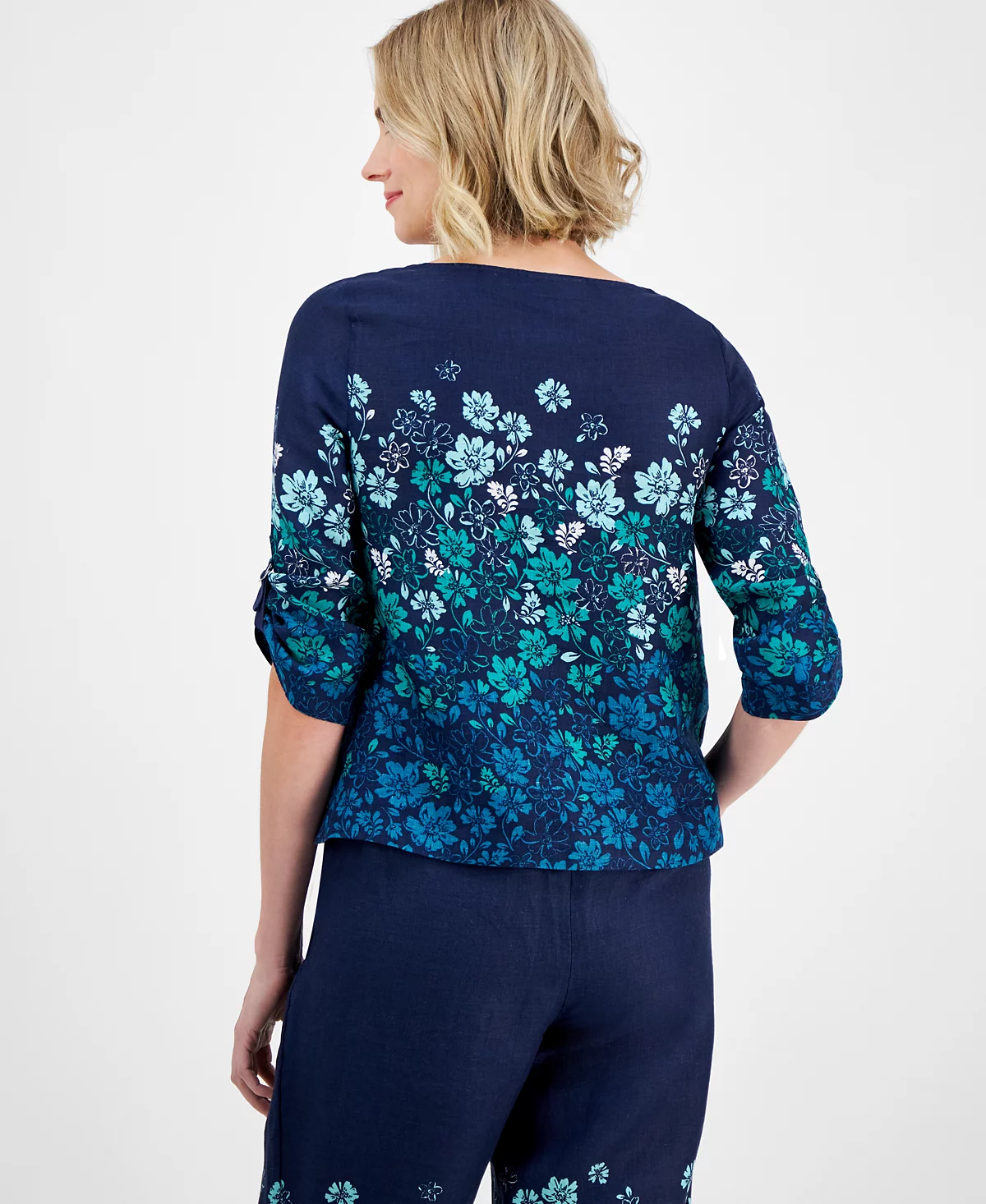 Charter Club Womens Linen Floral-Print Top - Cropped Pull-On Pants Exclusively at Macys 6590₽