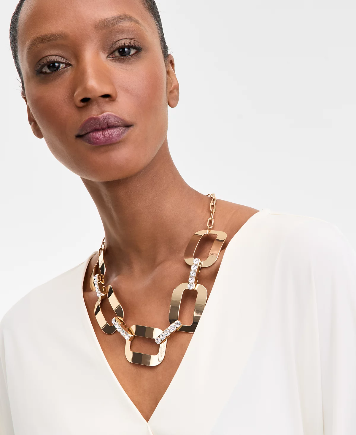 INC International Concepts Gold-Tone Pav - Rectangle Link Statement Necklace 20-12 3 extender Exclusively at Macys 4690₽