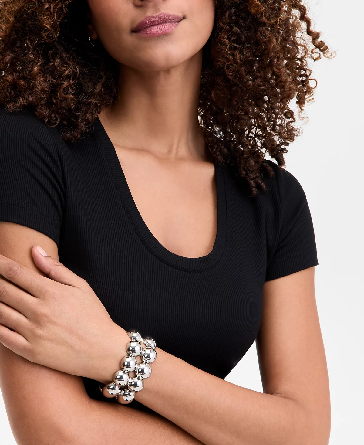 INC International Concepts Silver-Tone Sculptural Bead Double Row Flex Bracelet Exclusively at Macys 5990₽