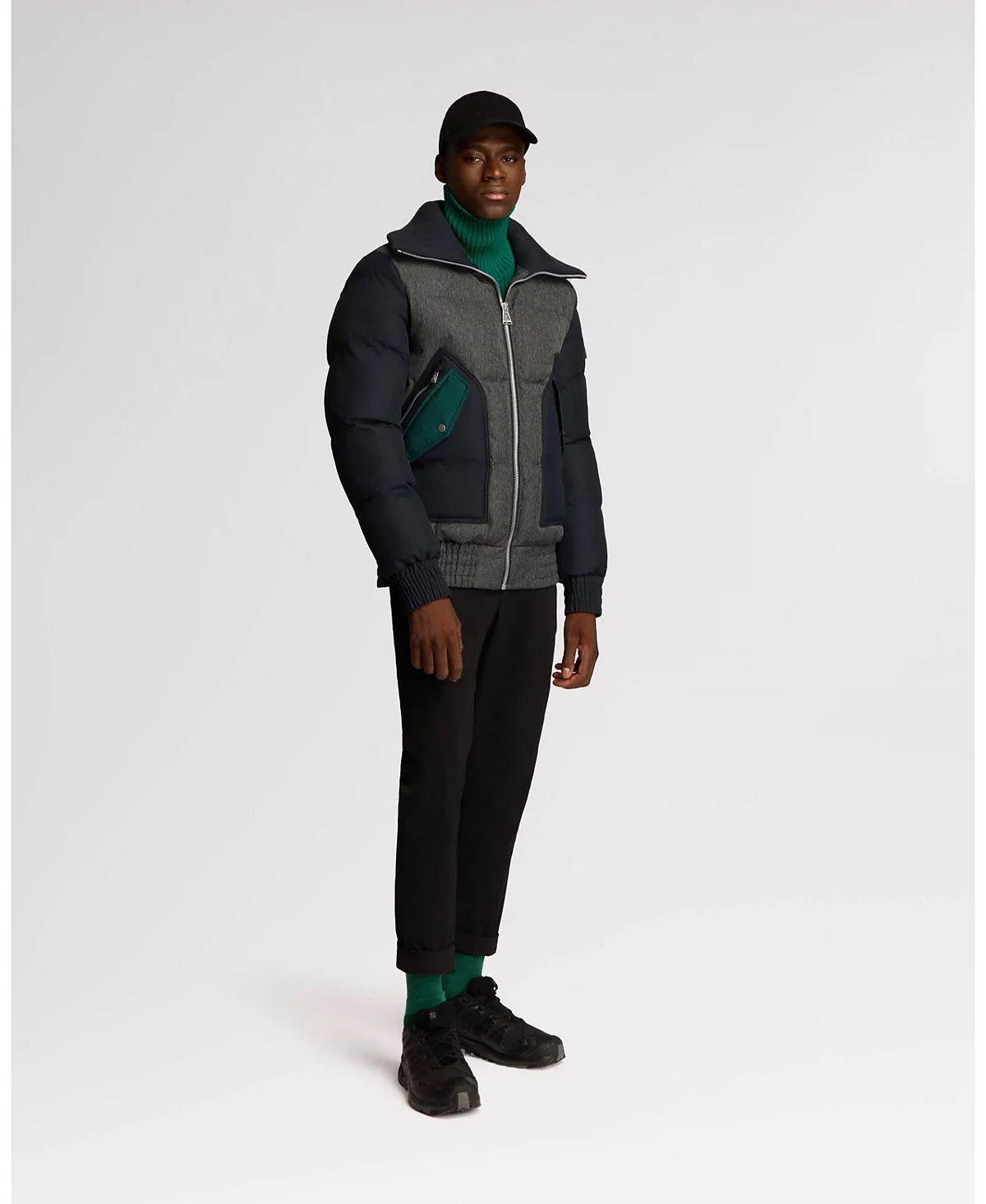 Alpenhaus Men's Sebonack Quilted Denim-Look Bomber Jacket with Fold-Over Ribbed Collar