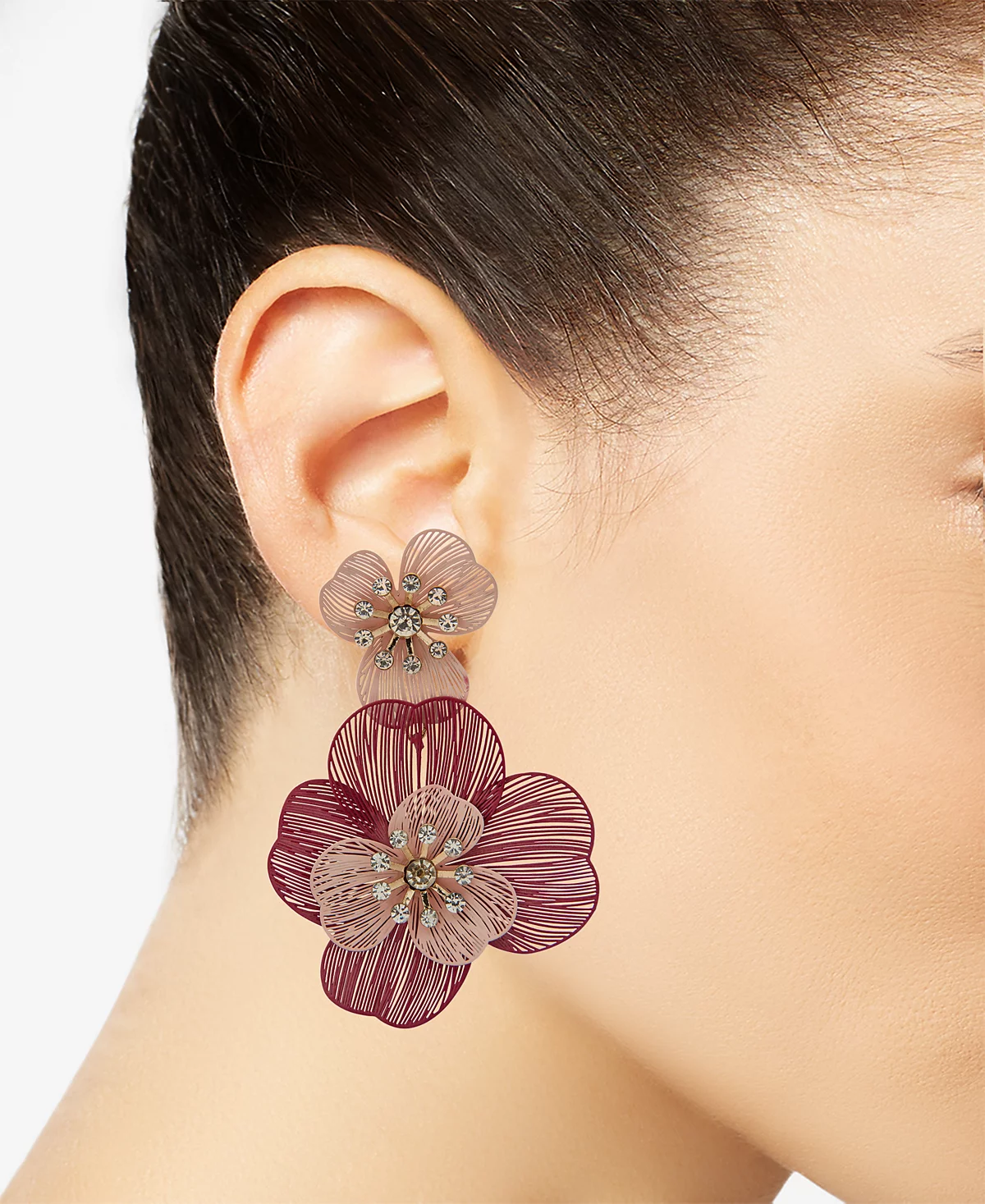 lonna - lilly Gold-Tone Crystal Openwork Flower Statement Earrings