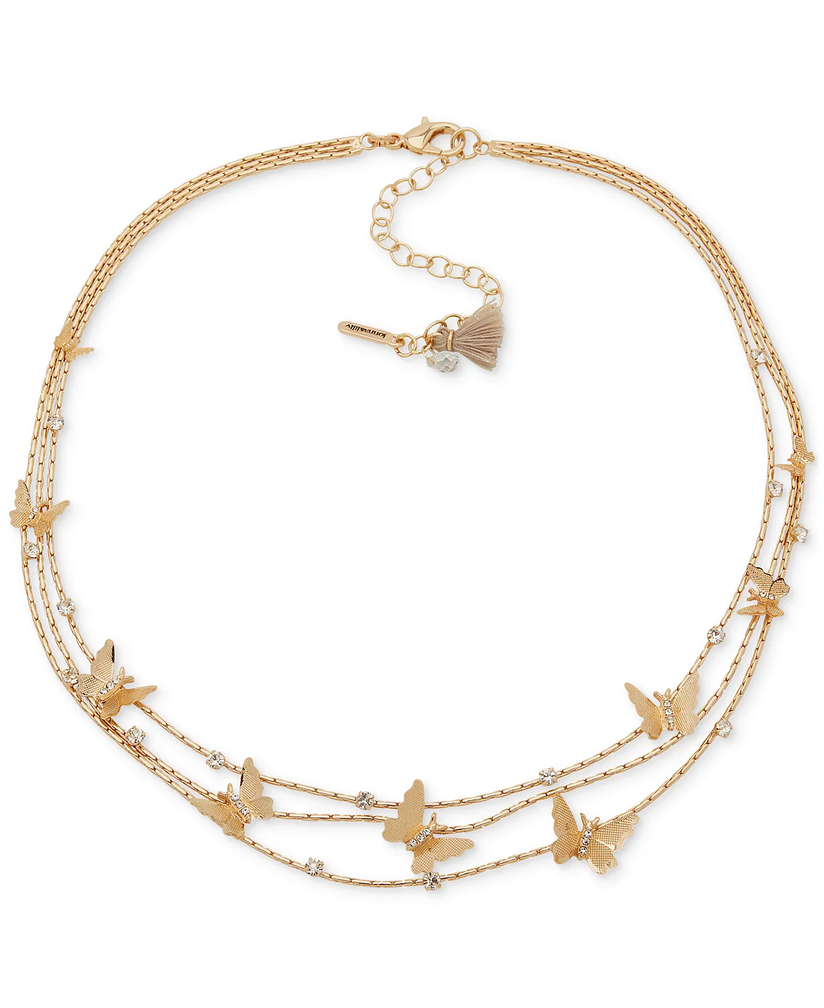 lonna - lilly Gold-Tone Crystal 3-Row Butterfly Necklace, 16