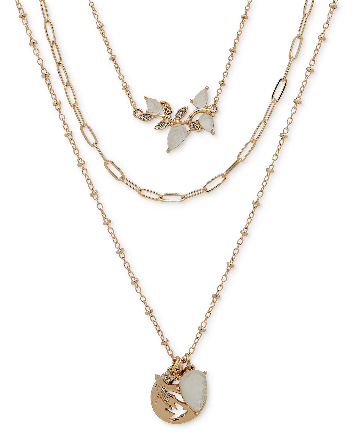 lonna - lilly Gold-Tone Pav Bird - Mother-of-Pearl Leaf Layered Pendant Necklace 16 3 extender 7190₽