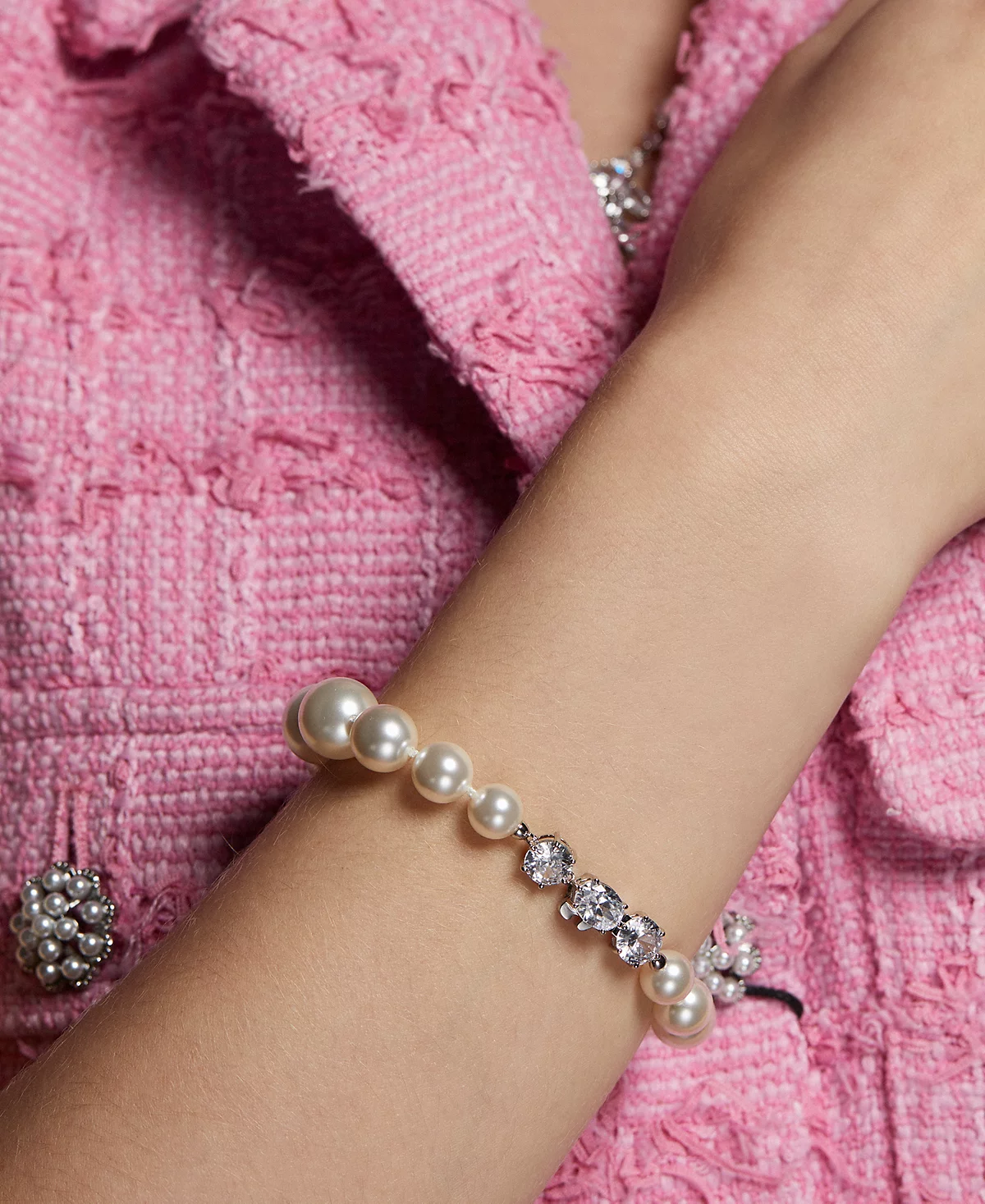 Eliot Danori Silver-Tone Cubic Zirconia - Imitation Pearl Flex Bracelet, Exclusively at Macy's