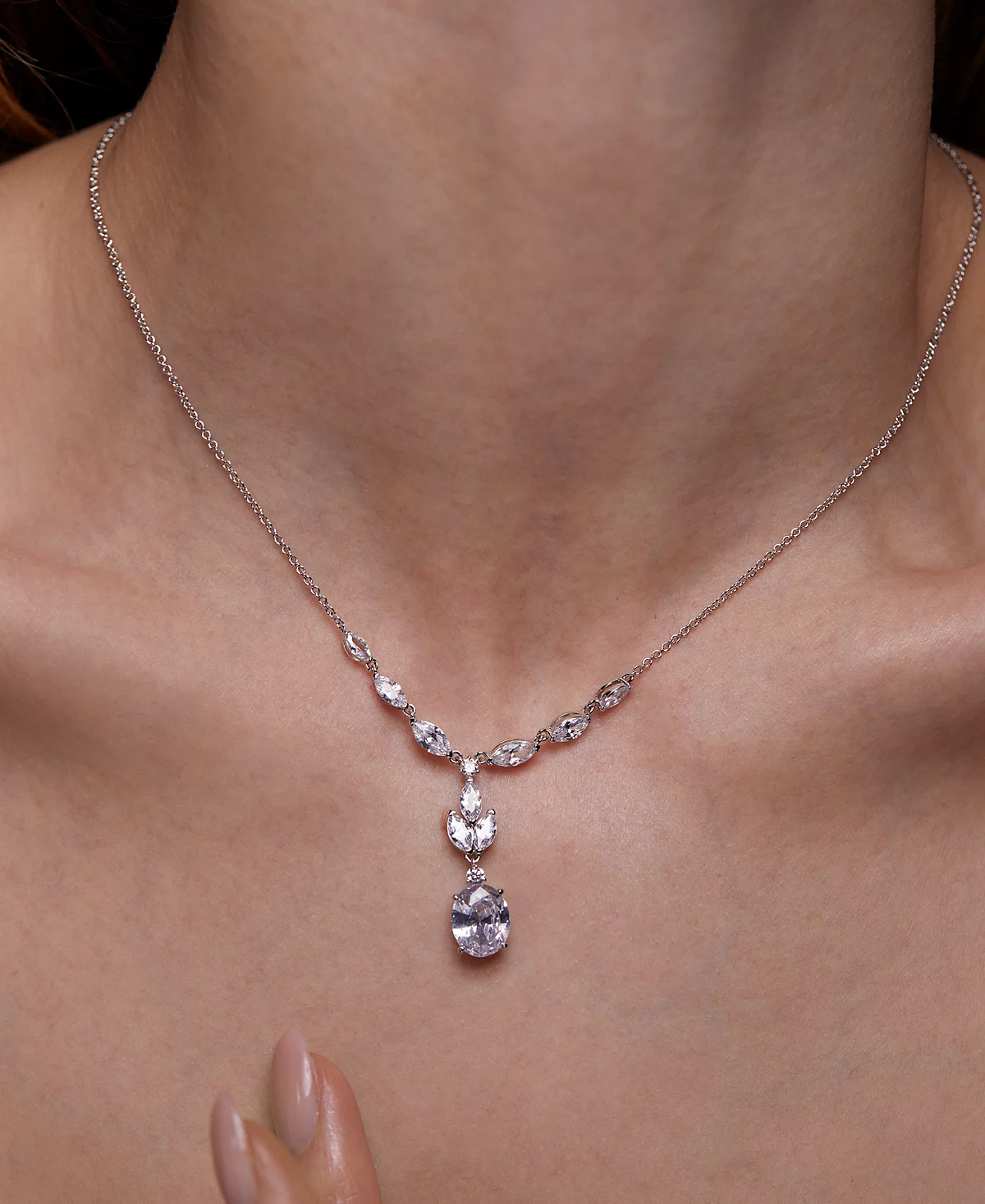 Eliot Danori Silver-Tone Cubic Zirconia Lariat Necklace, 16