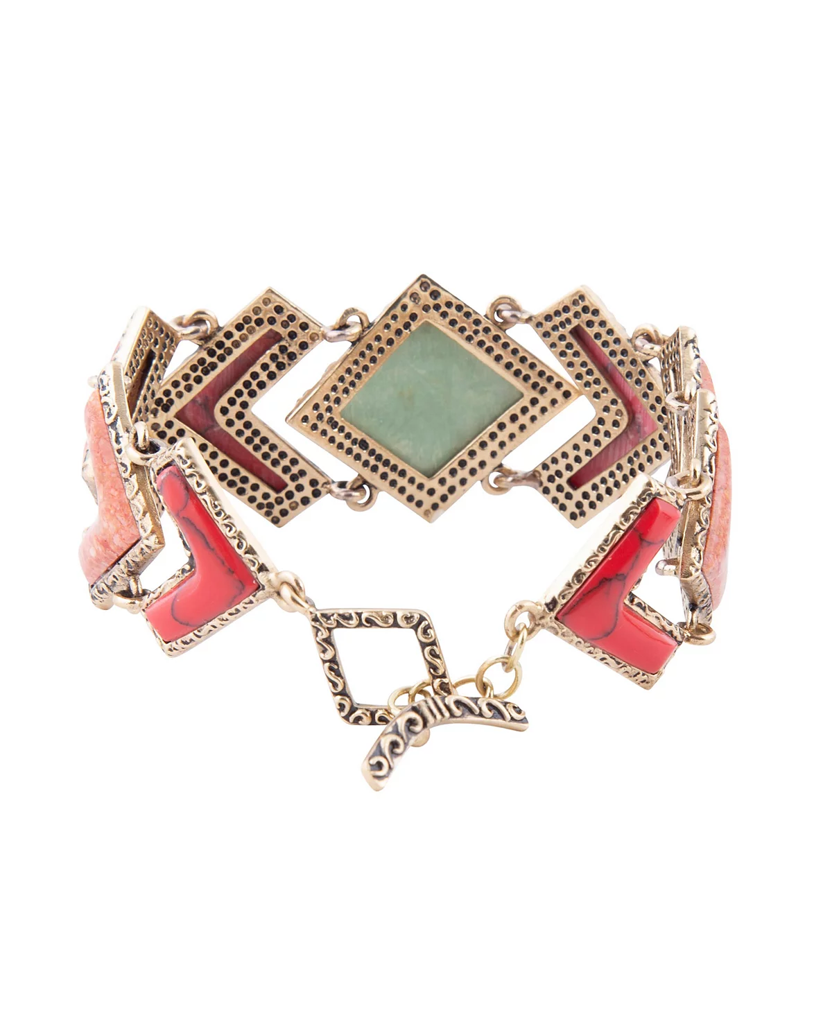 Barse Tapestry Genuine Turquoise Multi Stone Golden Bronze Arrows Link Bracelet 50990₽