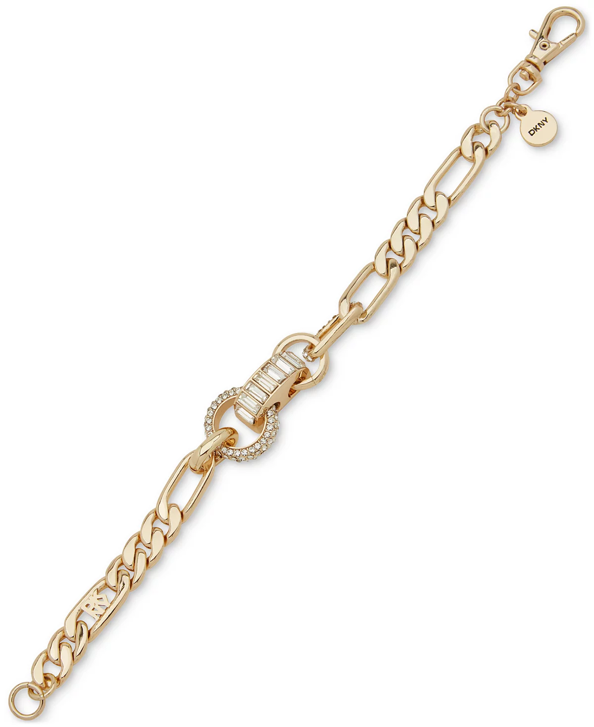 DKNY Gold-Tone Crystal Pav - Baguette Rondelle Figaro Link Chain Bracelet 5490₽