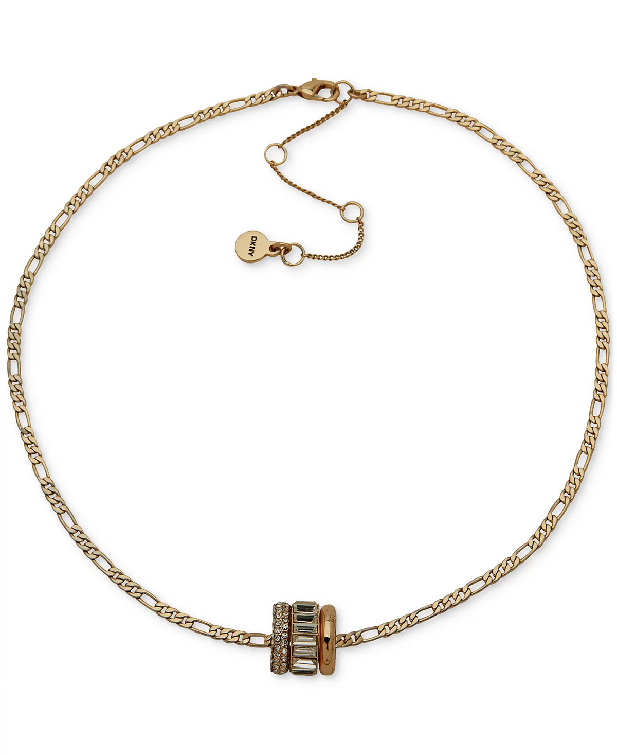 DKNY Gold-Tone Crystal Pav Baguette - Polished Rondelle Figaro Link Pendant Necklace 16 3 extender 9090₽