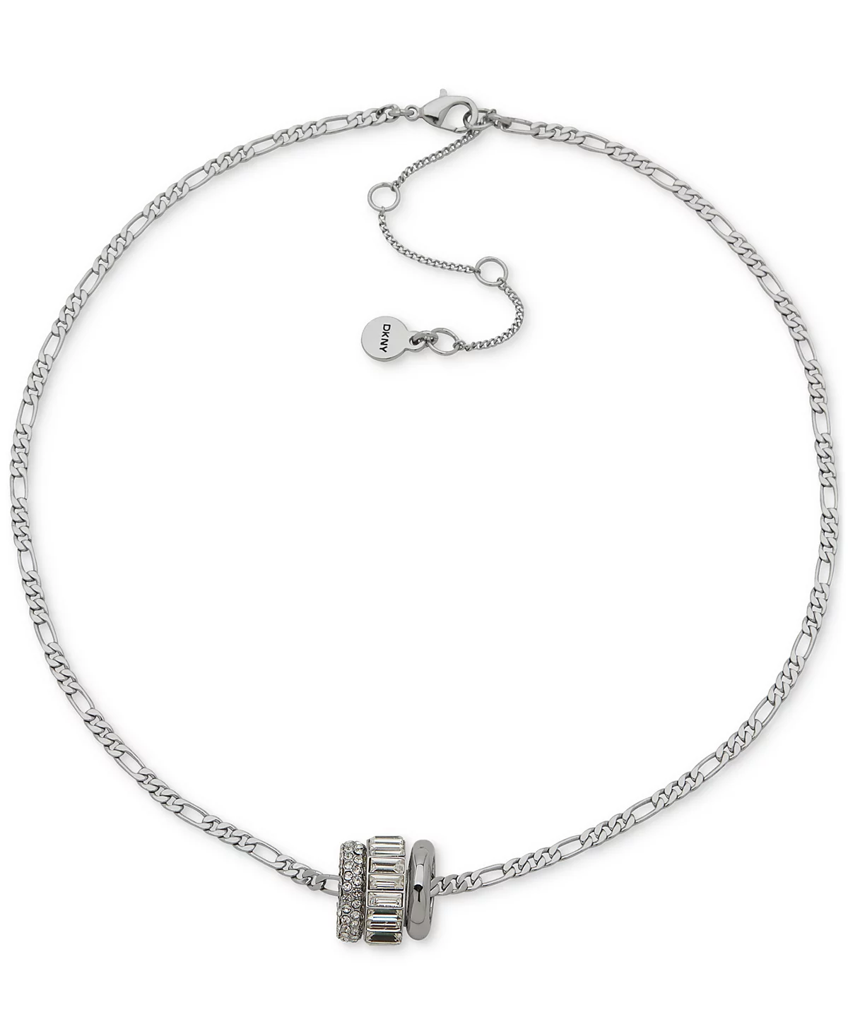 DKNY Silver-Tone Crystal Pav Baguette - Polished Rondelle Figaro Link Pendant Necklace 16 3 extender 9090₽