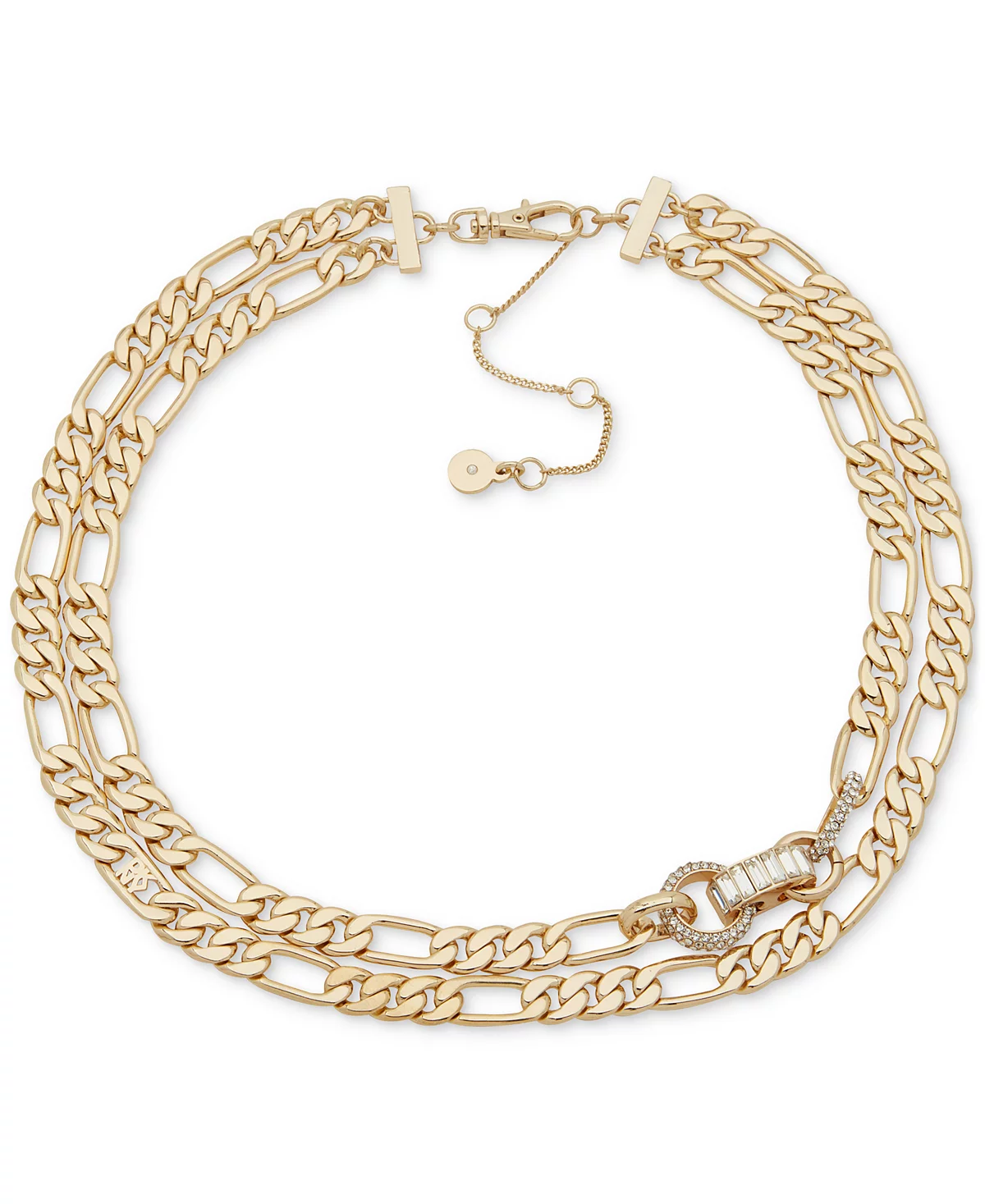 DKNY Gold-Tone Crystal Baguette Figaro Link Layered Collar Necklace 15-34 3 extender 8390₽