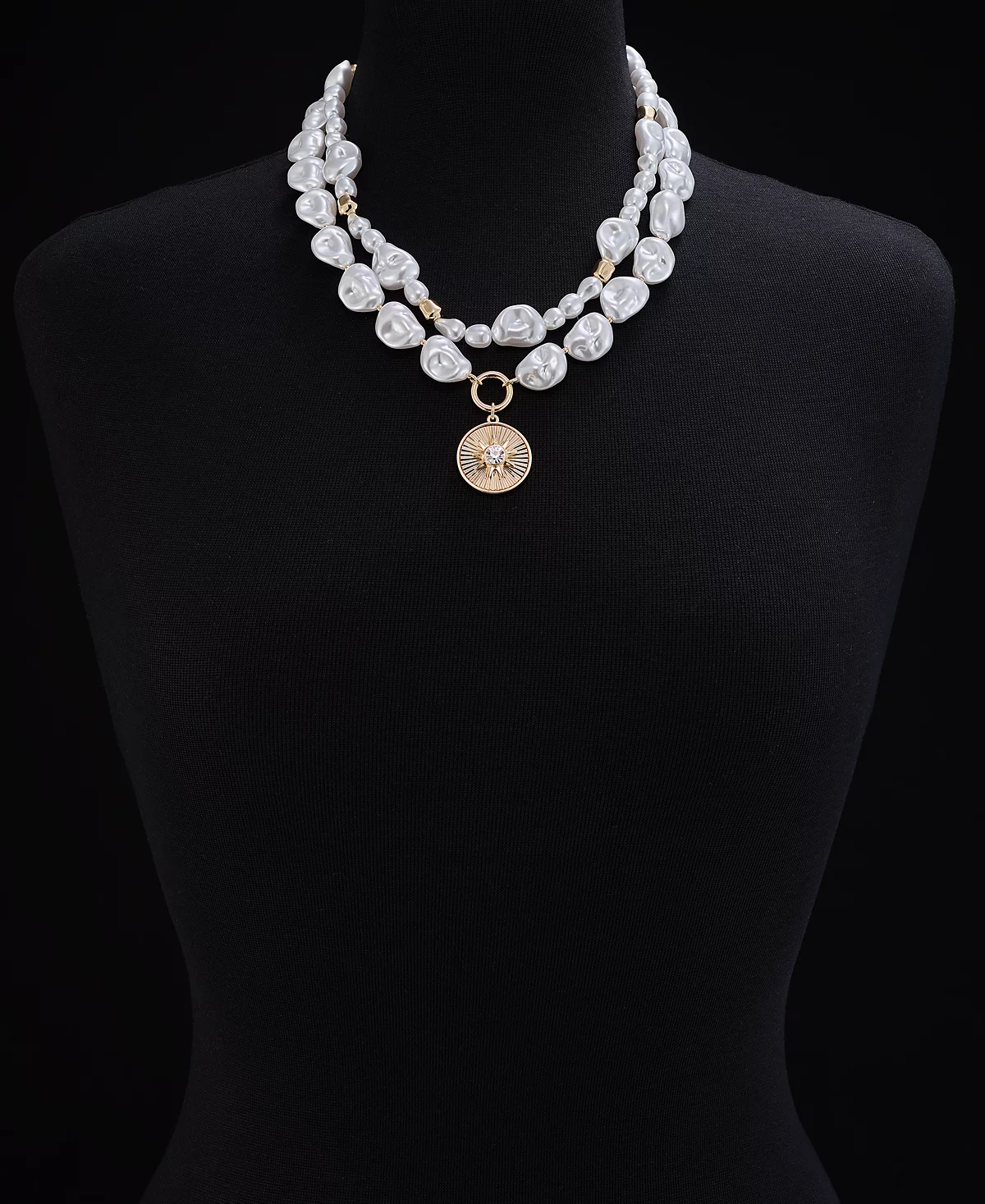 On 34th Gold-Tone Crystal Disc - Imitation Pearl Layered Pendant Necklace 16 3 extender Exclusively at Macys 5690₽
