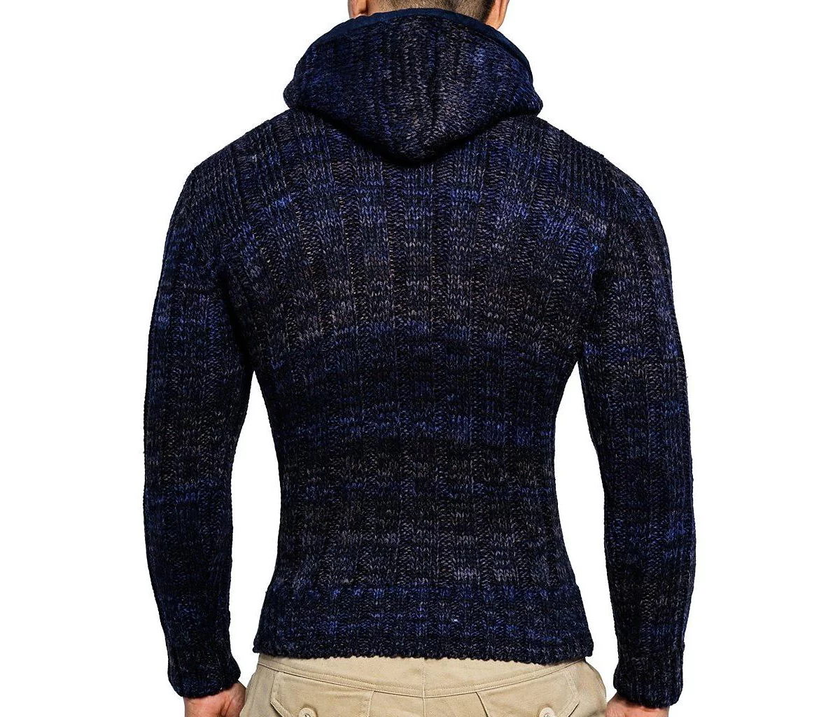 Leif Nelson Men's Knit Zip-up Jacket With Geometric Patterns and Leather Accents