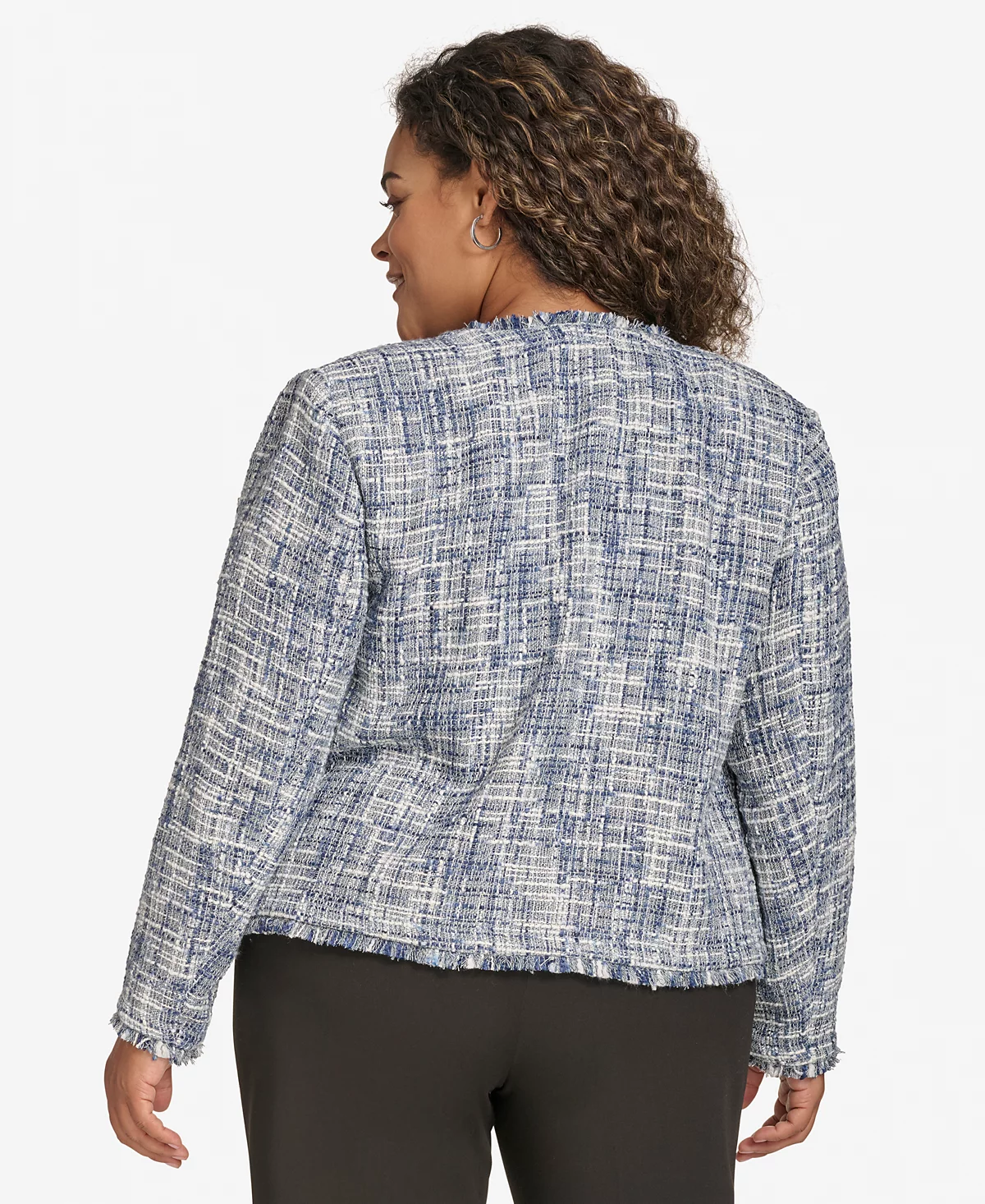 Укороченный блейзер из твида с открытой передней частью от Calvin Klein Plus Size