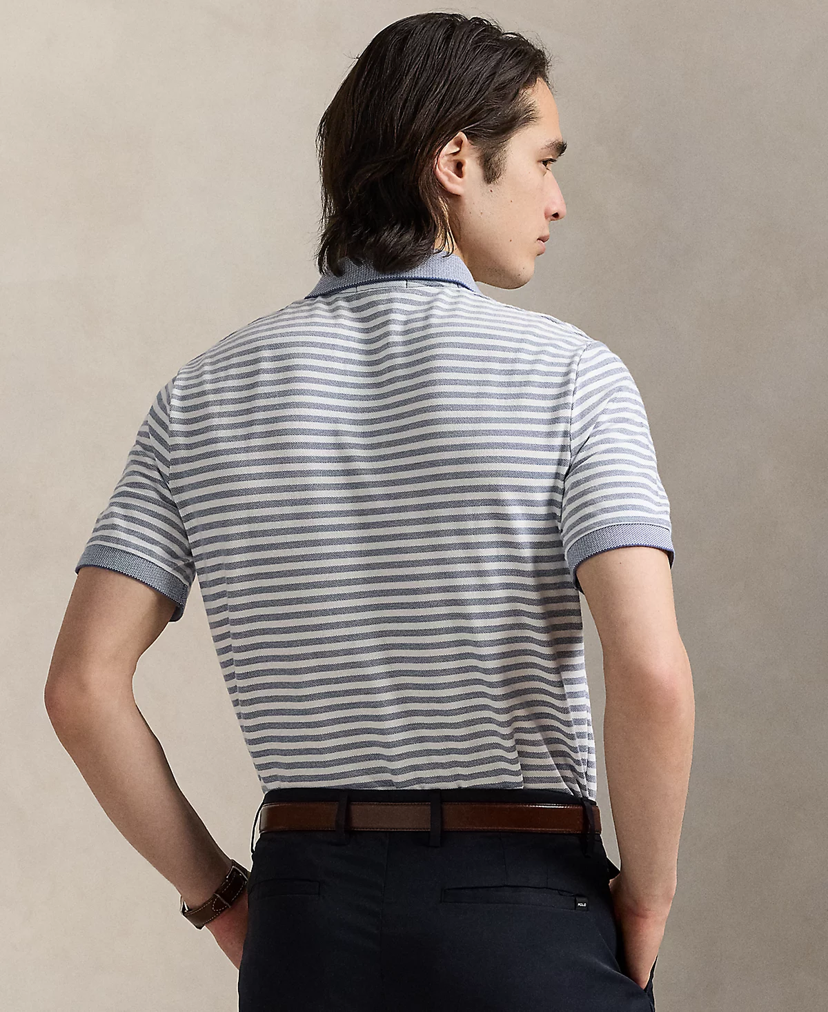 Мужская рубашка поло Polo Ralph Lauren классического кроя в полоску из сетки