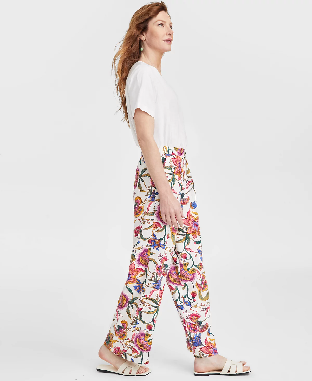 JM Collection Women's Linen-Blend Printed Shirt - Pants, Exclusively at Macy's