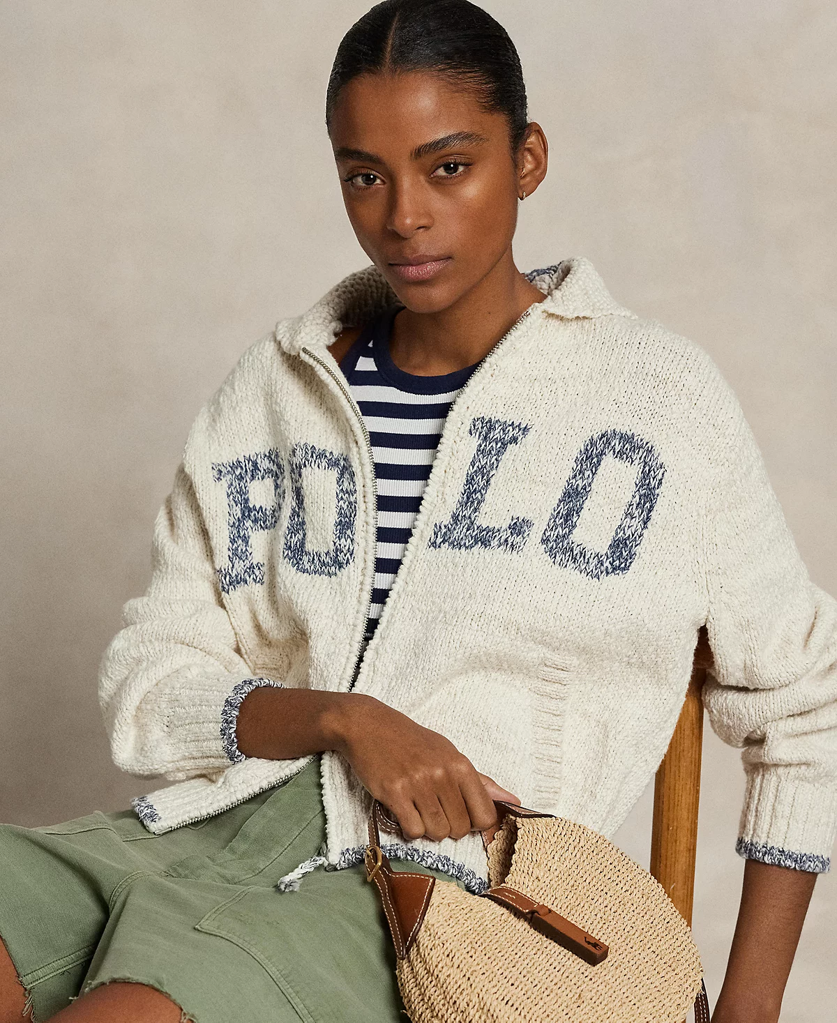 Женский кардиган с шалевым воротником и застежкой на молнию с логотипом Polo Ralph Lauren