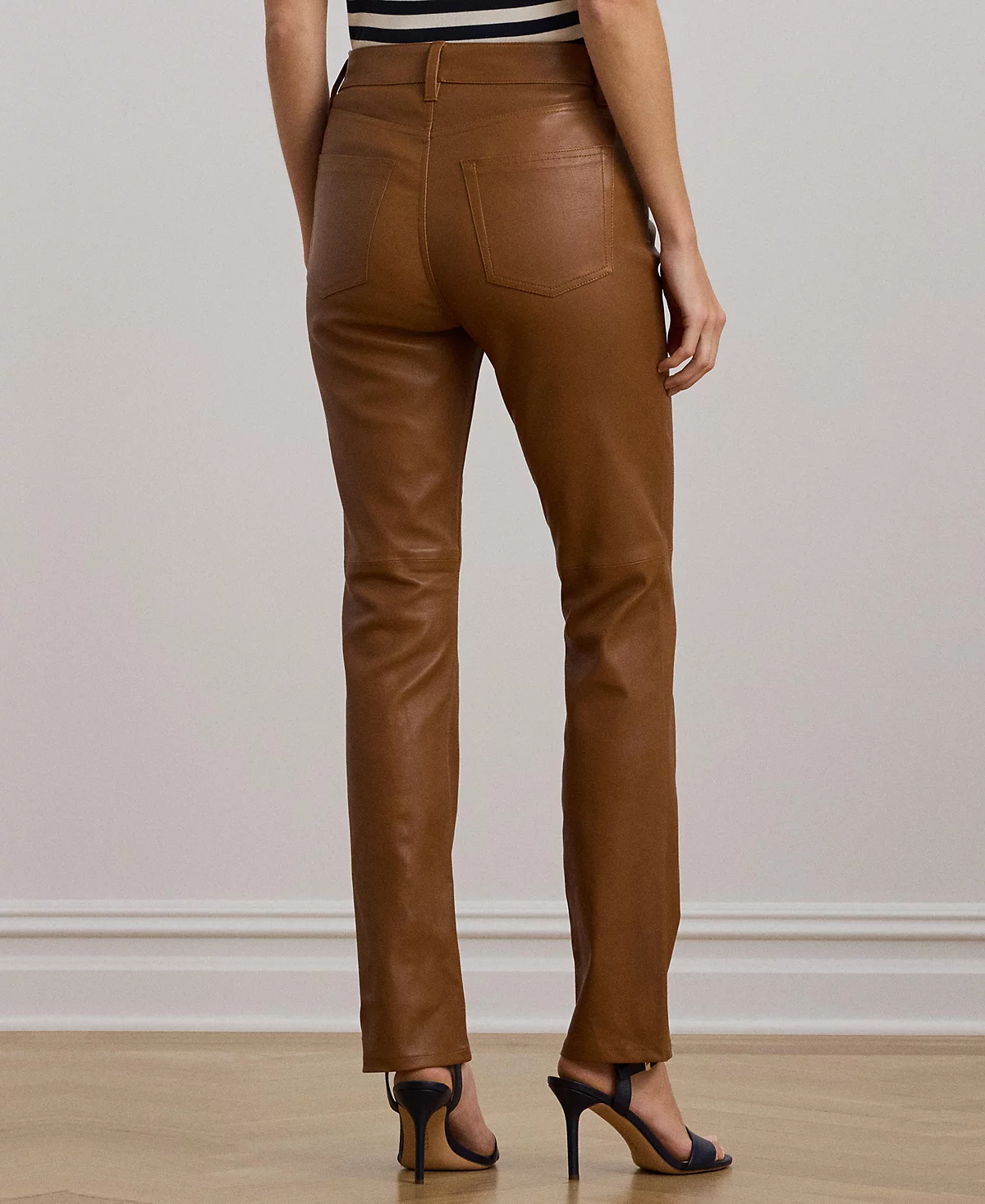 Lauren Ralph Lauren Women's High-Rise Lambskin Straight Ankle Pants