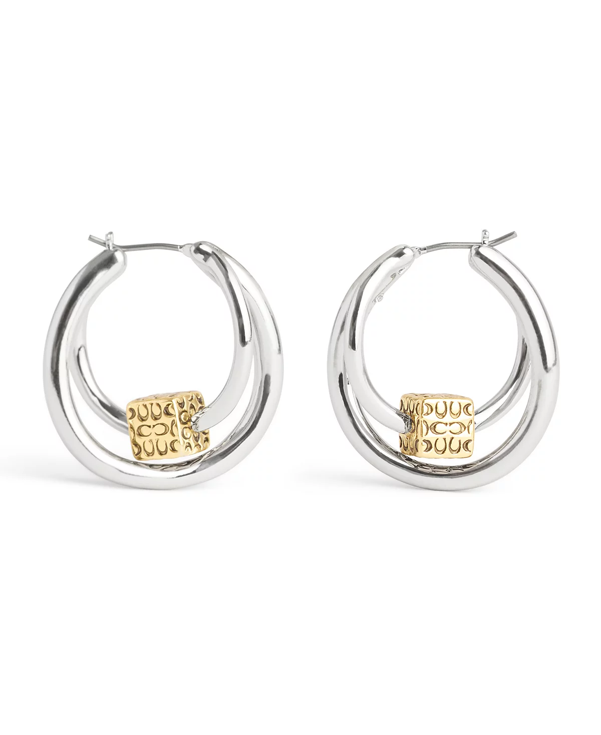 COACH Two-Tone Signature Quilted Cube Double Hoop Earrings 12690₽
