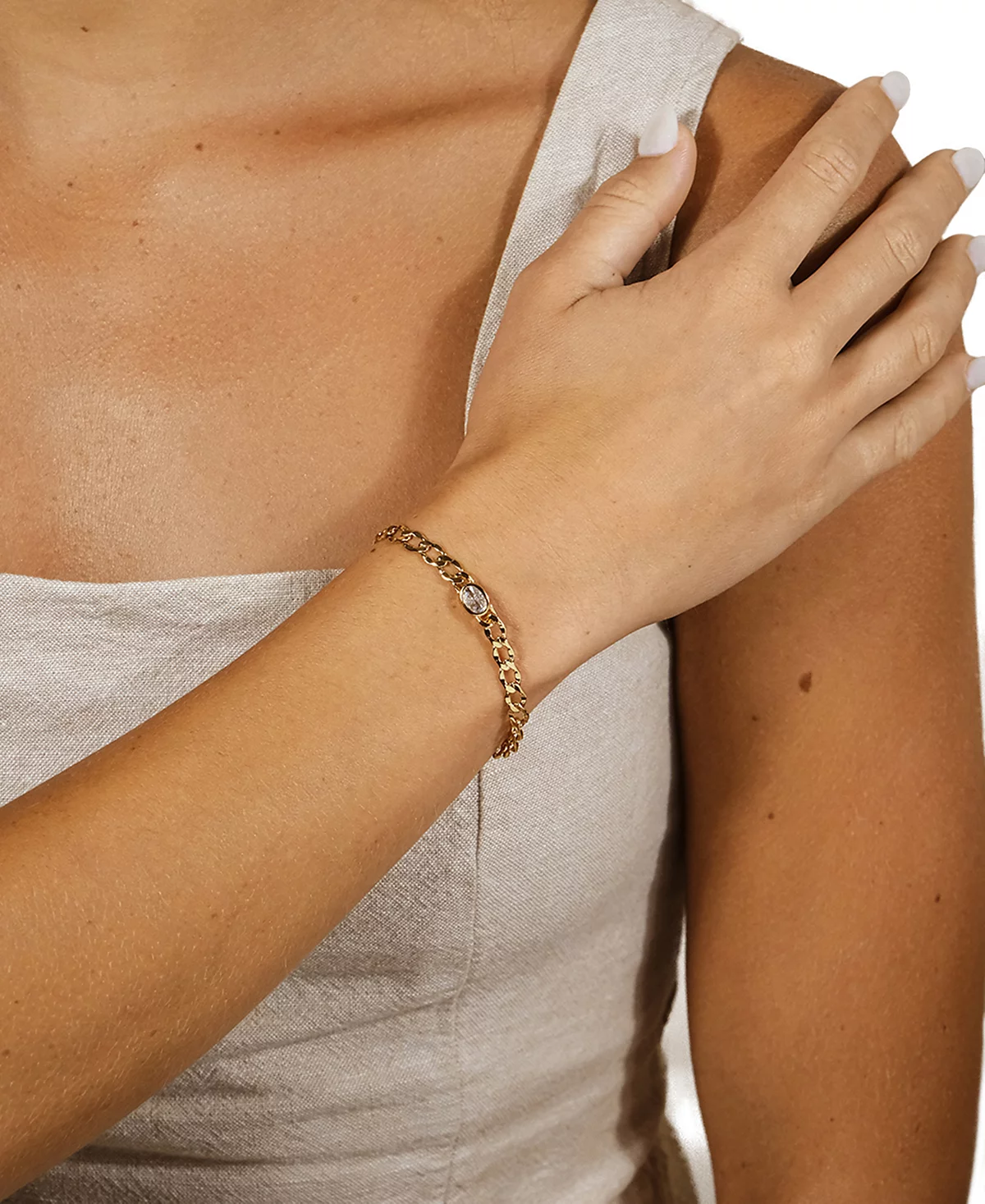 Sterling Forever Rebel Station Cubic Zirconia Curb Chain Bracelet 8390₽