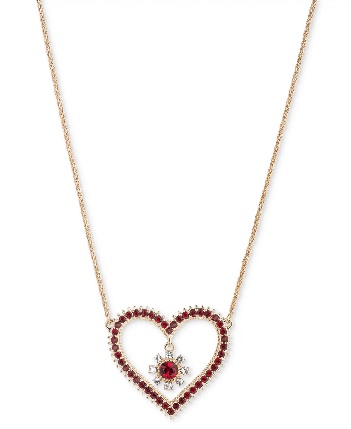 Marchesa Gold-Tone Red - White Crystal Heart Pendant Necklace, 16