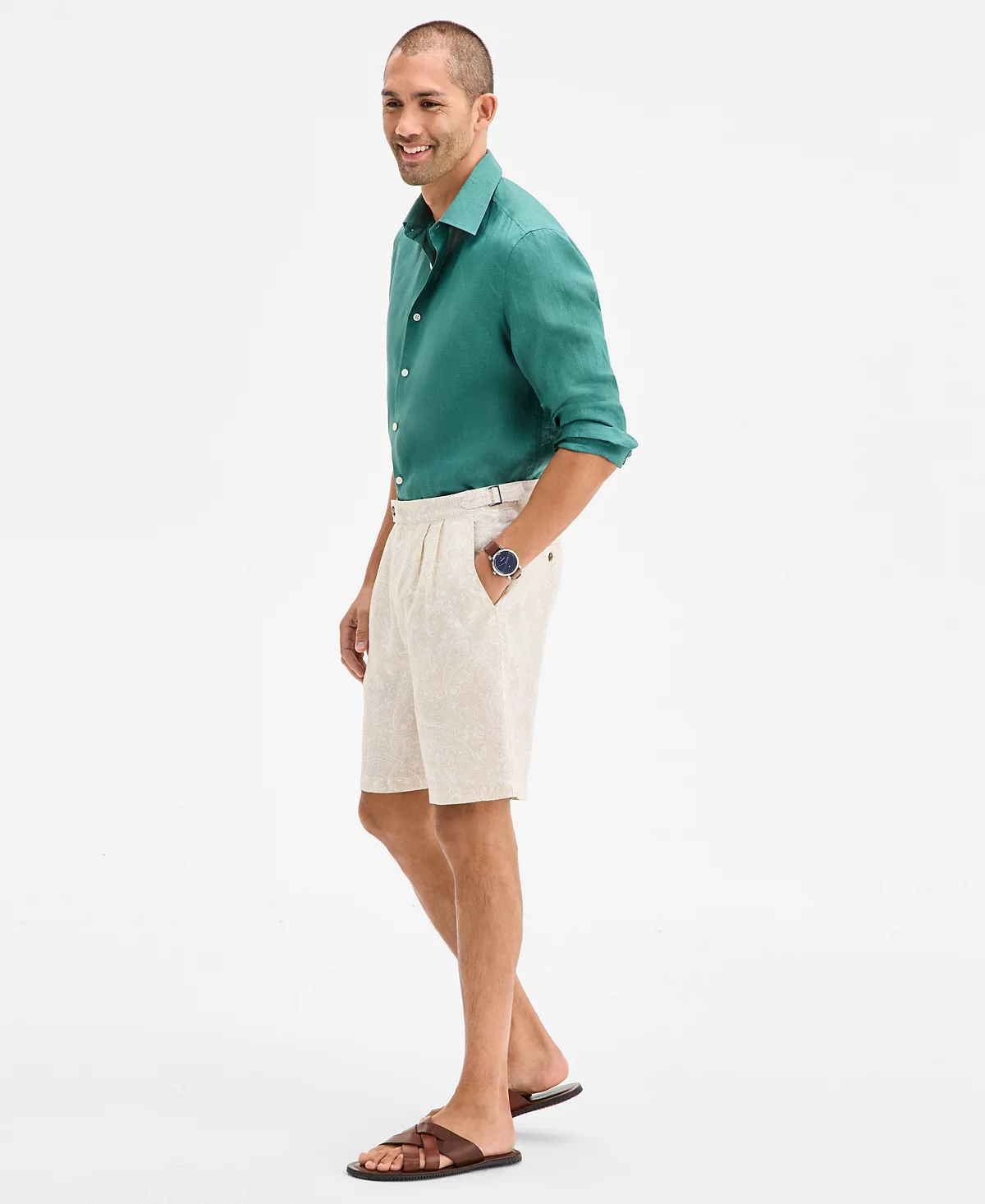 Club Room Mens Paisley Pleated Linen 9 Shorts Exclusively at Macys 11390₽